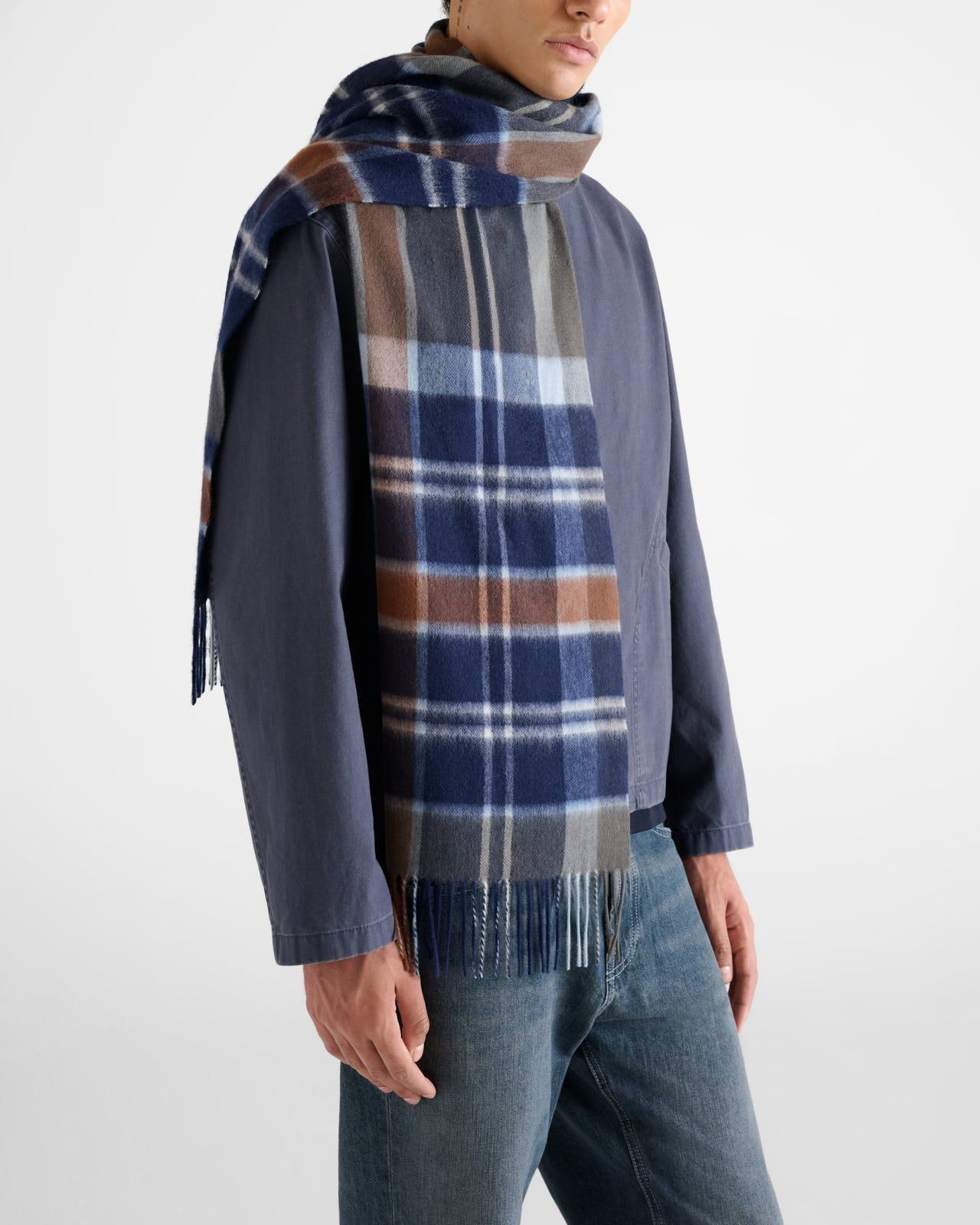 The Skye Cashmere Blend Scarf in Blue Check