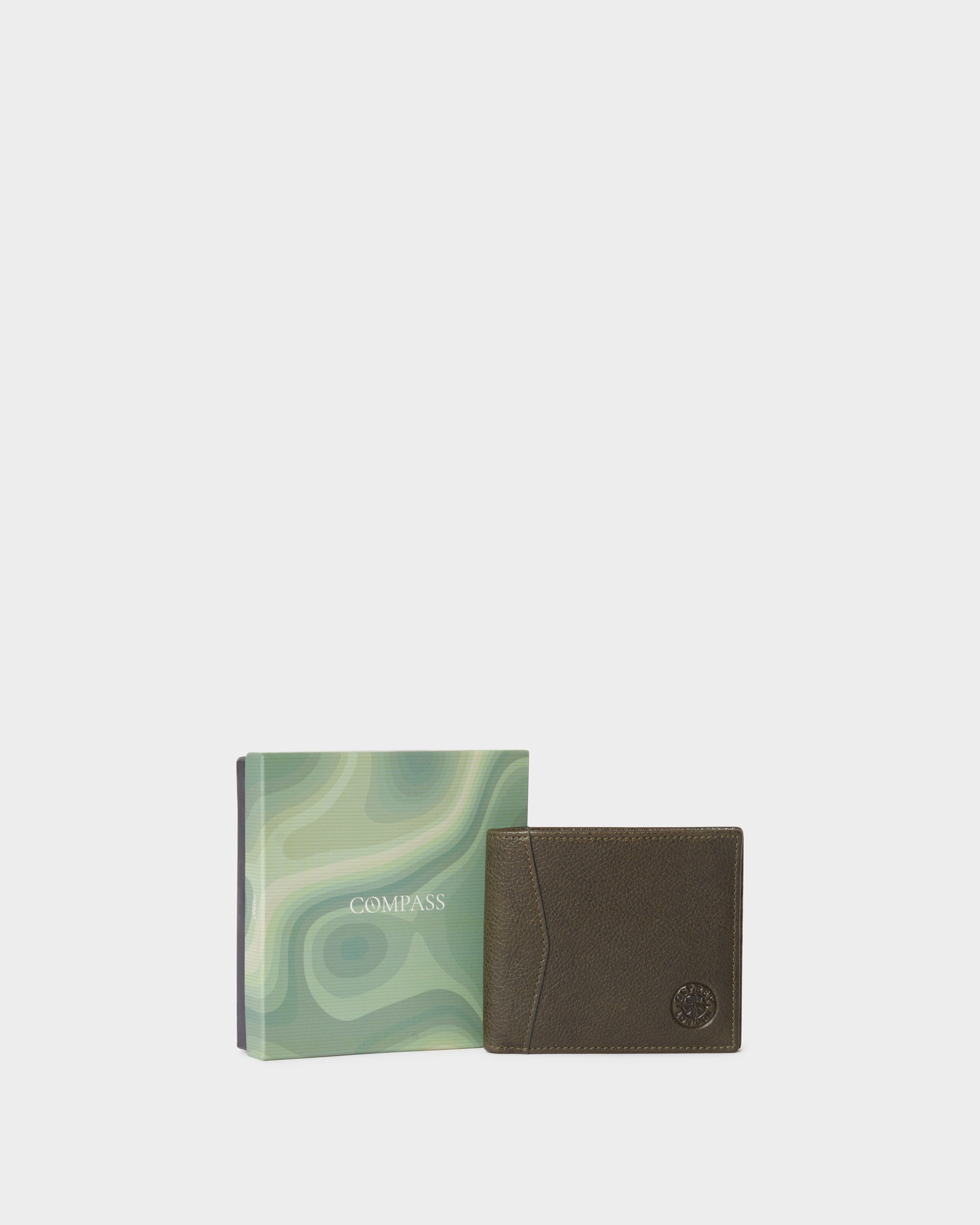 The Compass Leather Card Wallet in Dark Olive