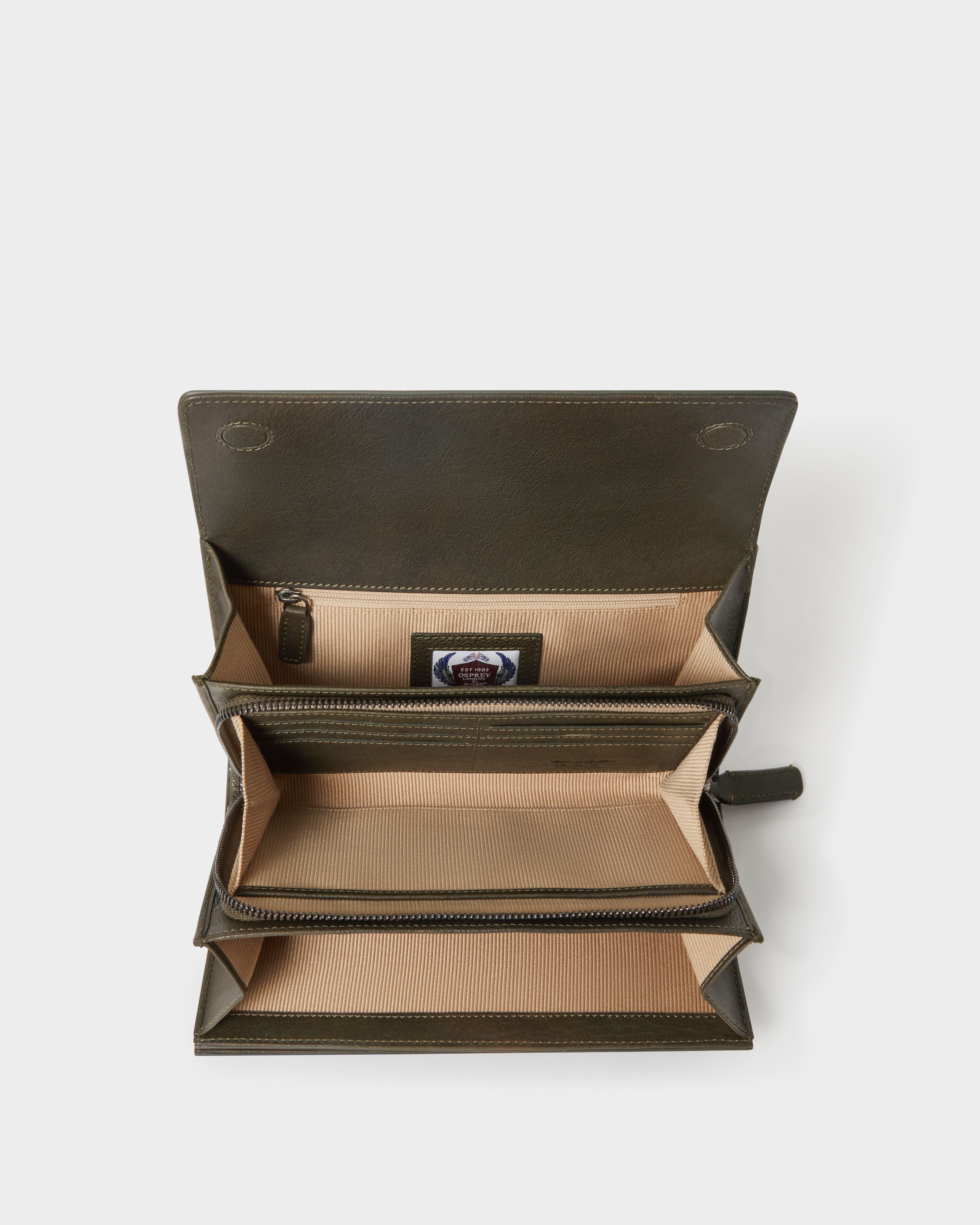 Image number 4 of The Compass Leather Travel Wallet in Dark Olive