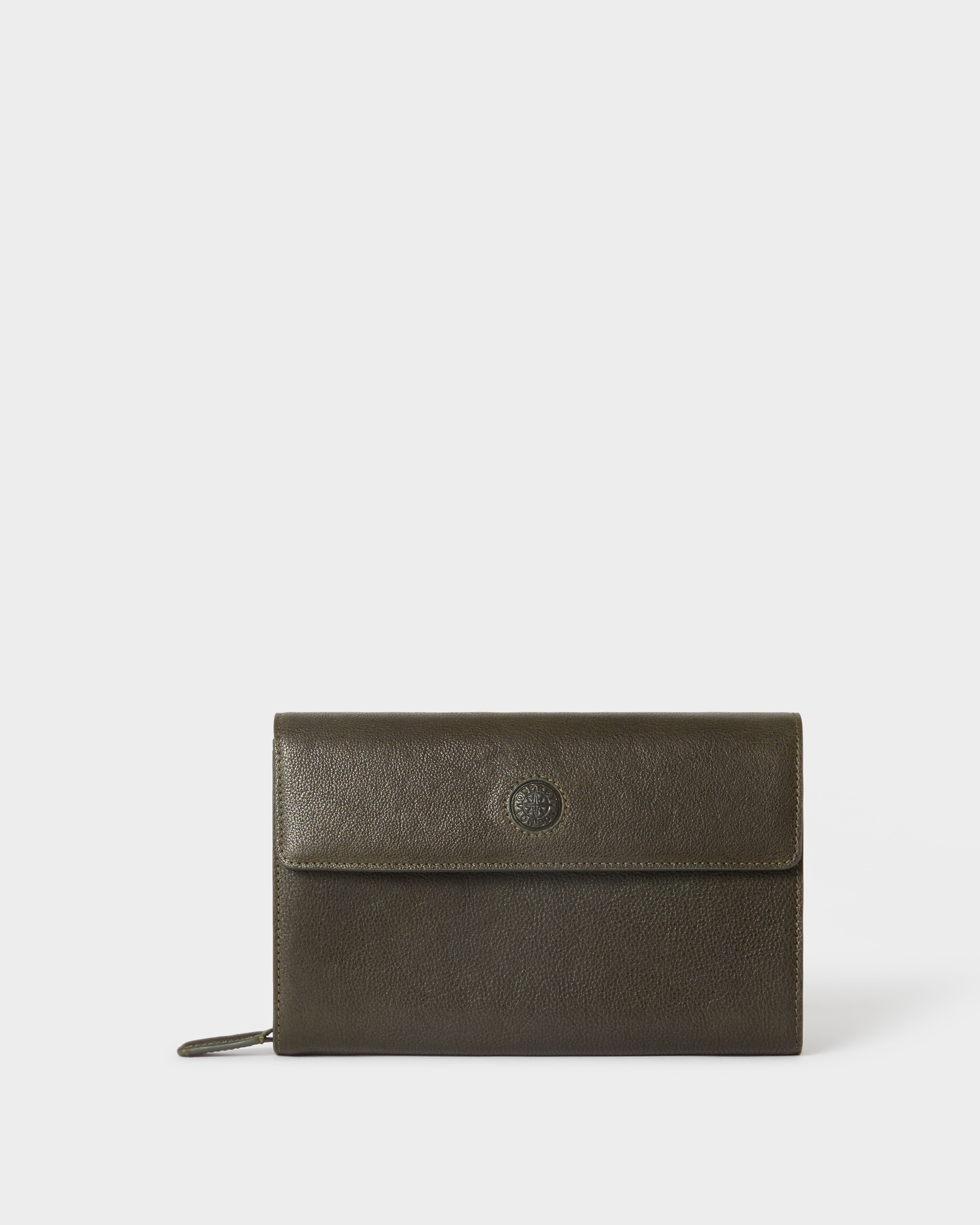 Image number 2 of The Compass Leather Travel Wallet in Dark Olive