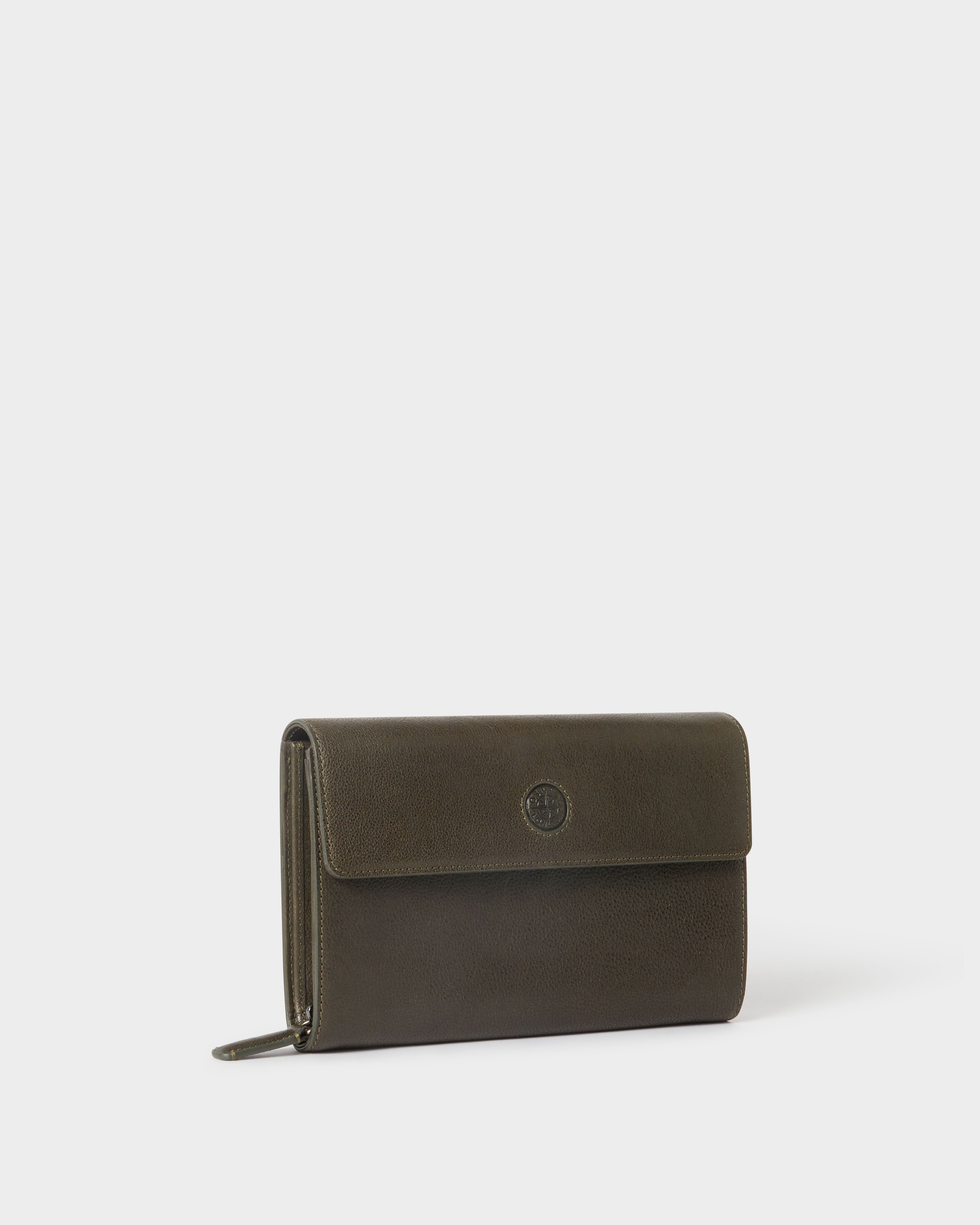 Image number 3 of The Compass Leather Travel Wallet in Dark Olive