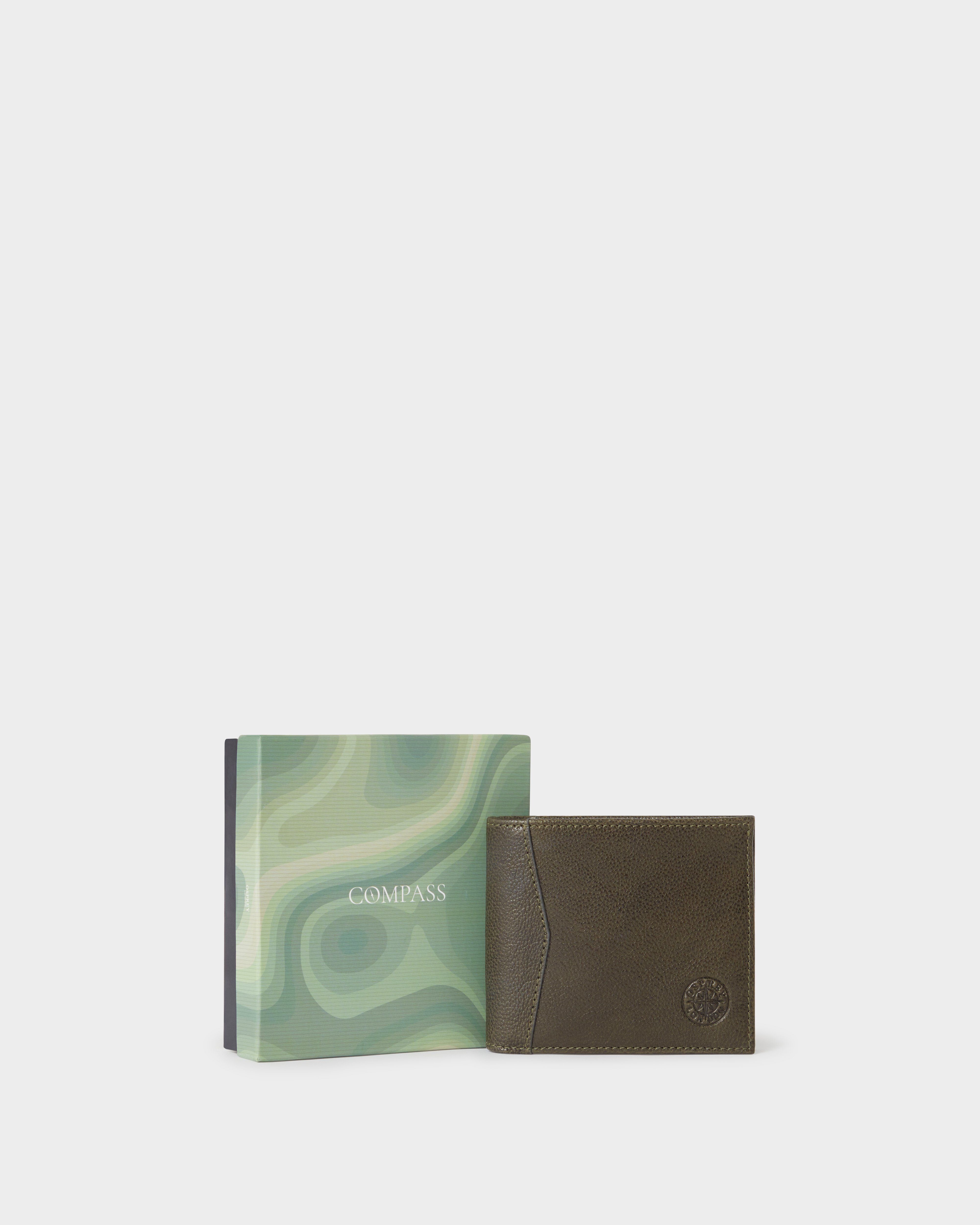 The Compass Leather Coin Wallet in Dark Olive