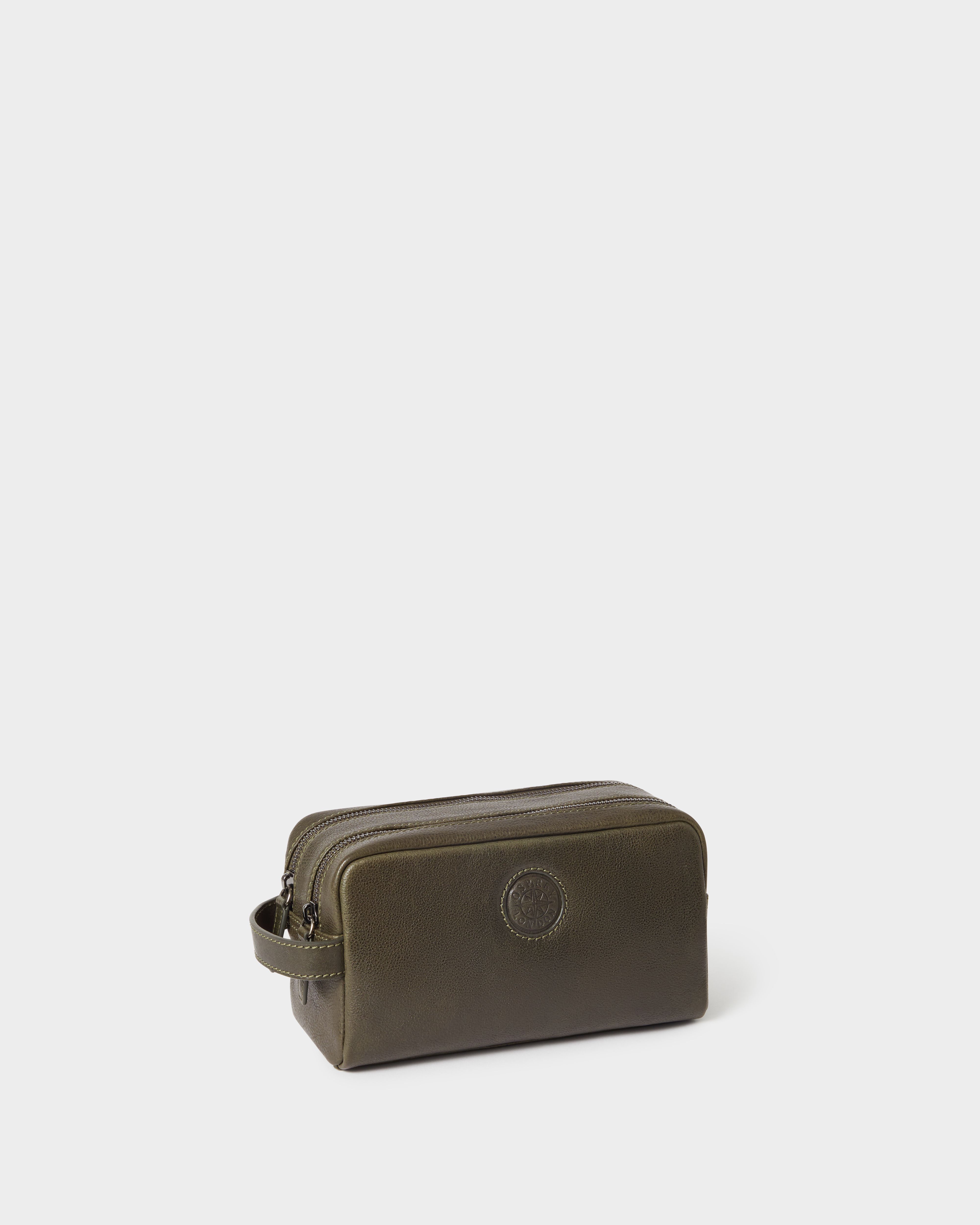 Image number 2 of The Compass Leather Wash Bag in Dark Olive
