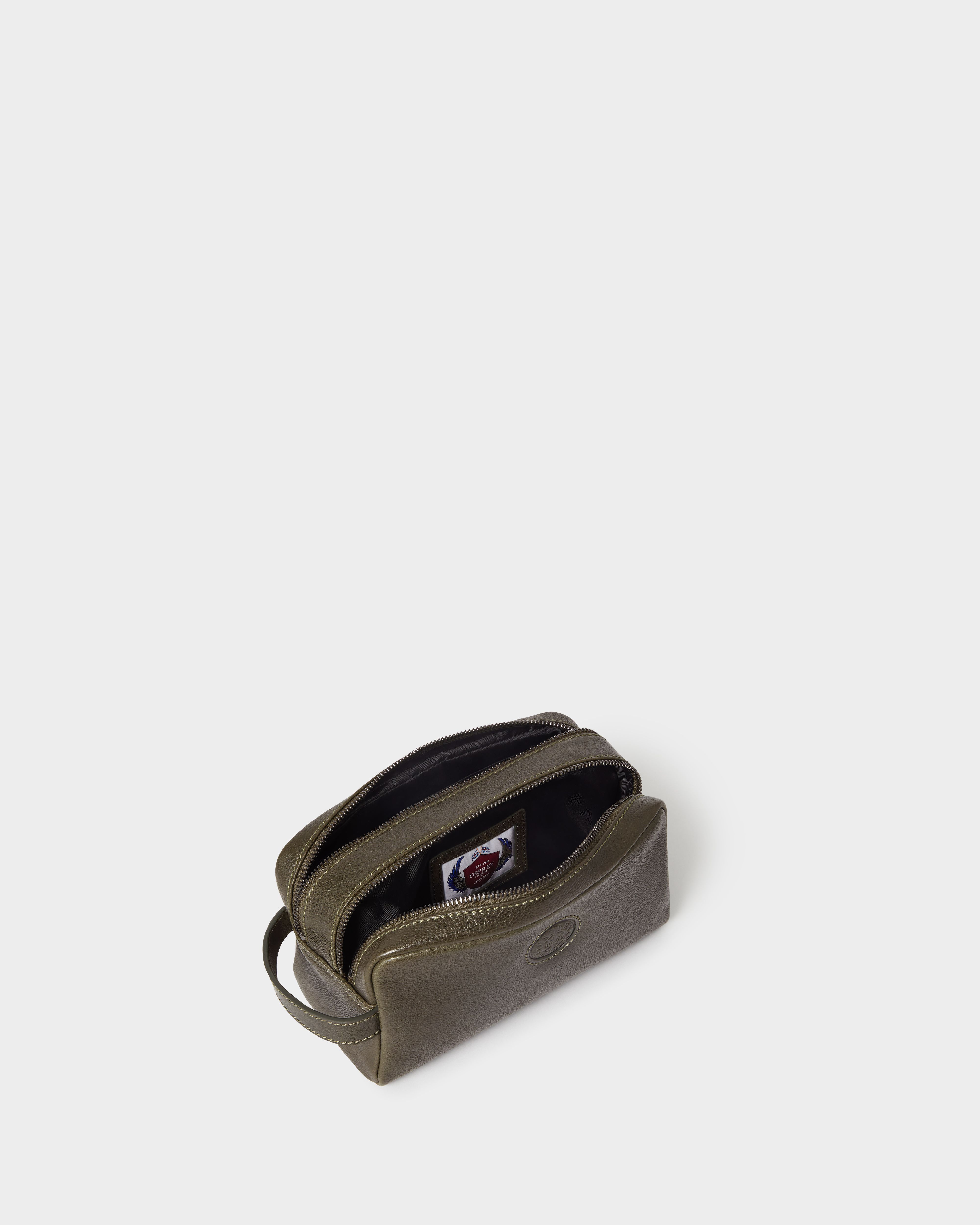 Image number 3 of The Compass Leather Wash Bag in Dark Olive