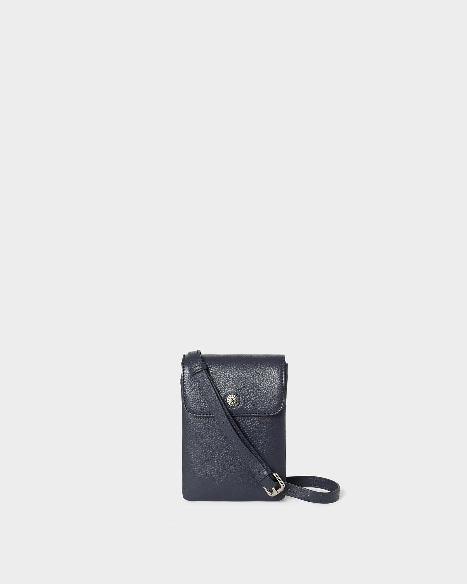 The Madison Leather Phone Bag in Navy
