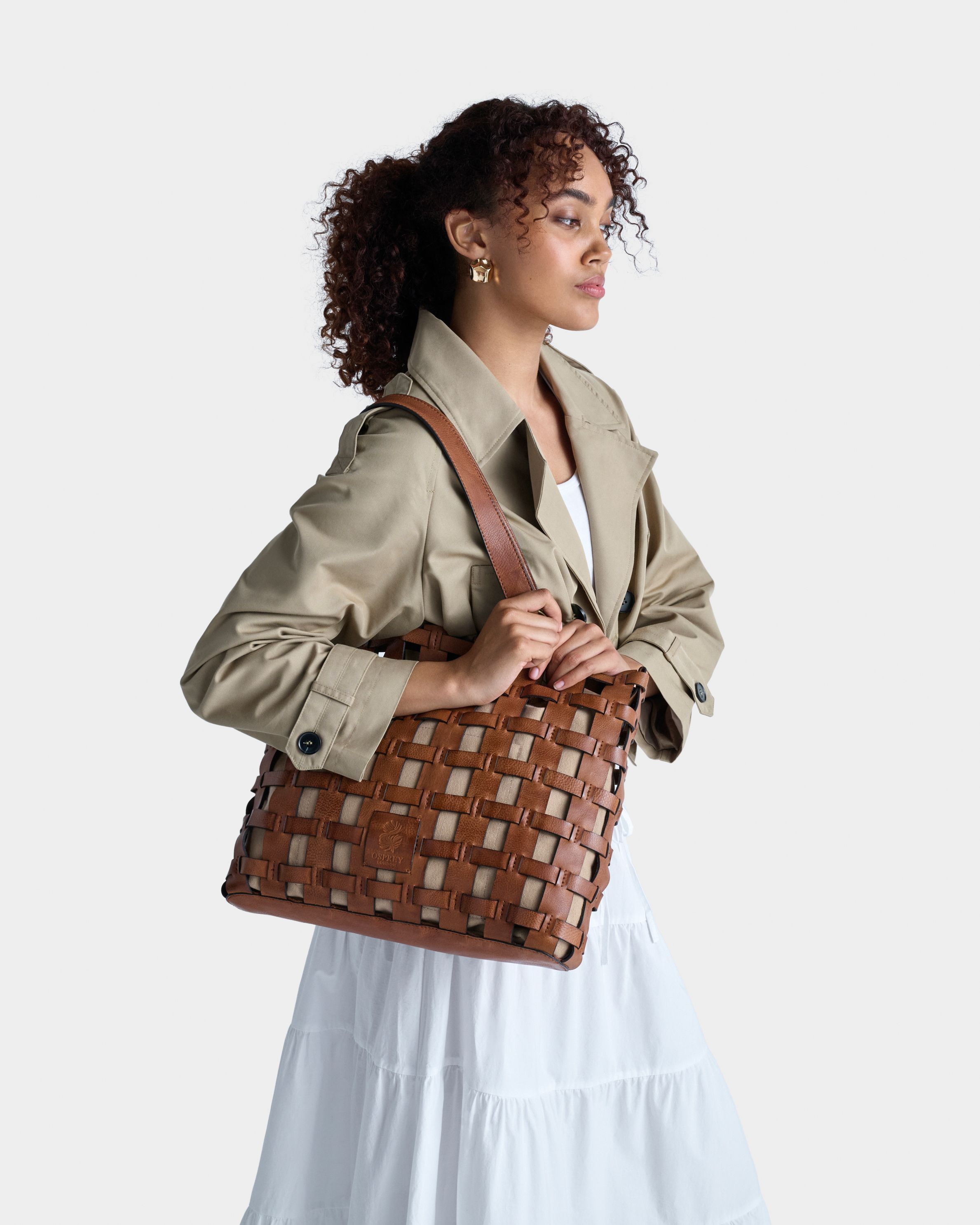 The Ophelia Leather Cage Tote in Tan