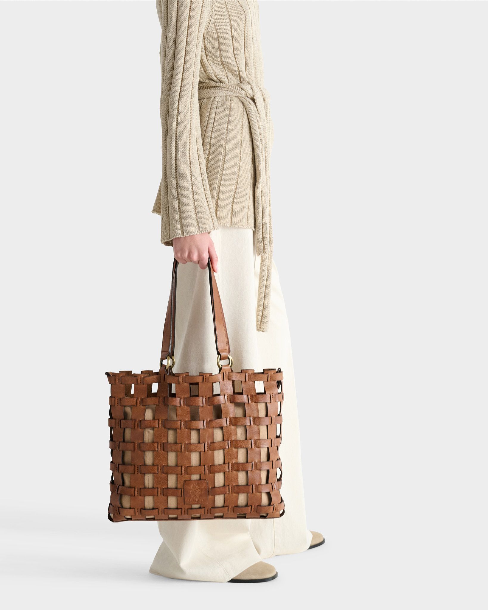 The Ophelia Leather Cage Tote in Tan