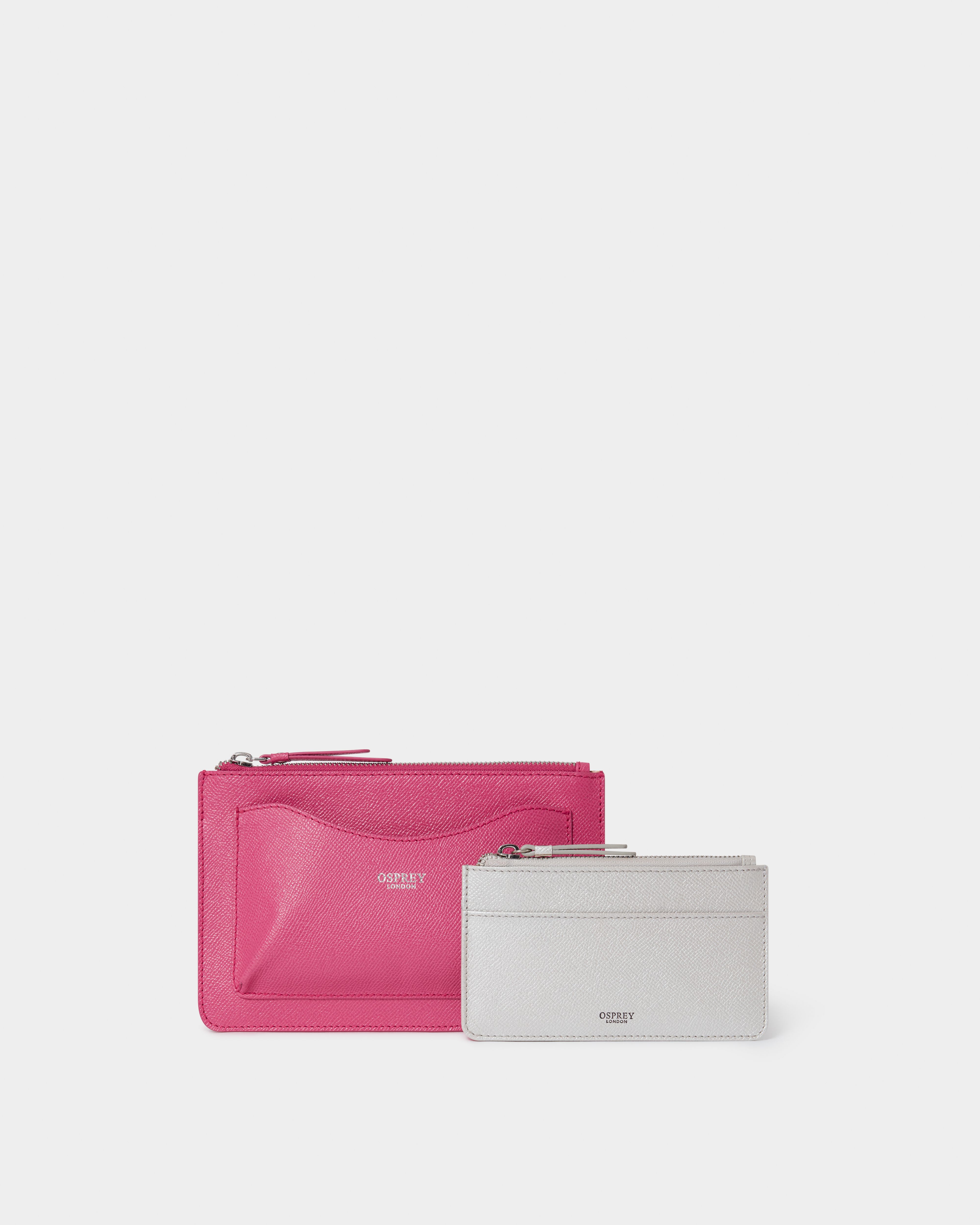 Image number 2 of The Viva 2 in 1 Leather Pouch in Pink & Silver