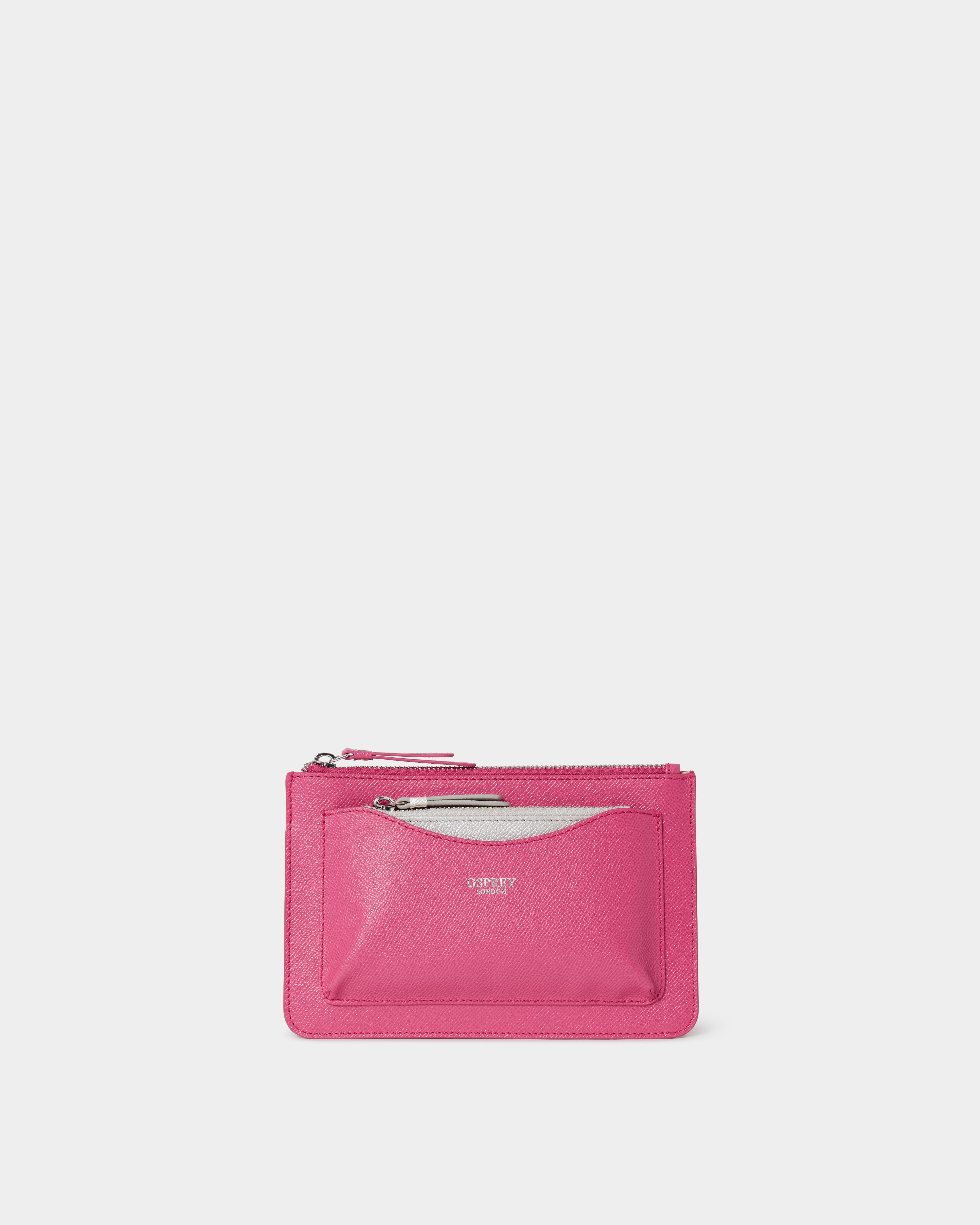 Image number 6 of The Viva 2 in 1 Leather Pouch in Pink & Silver