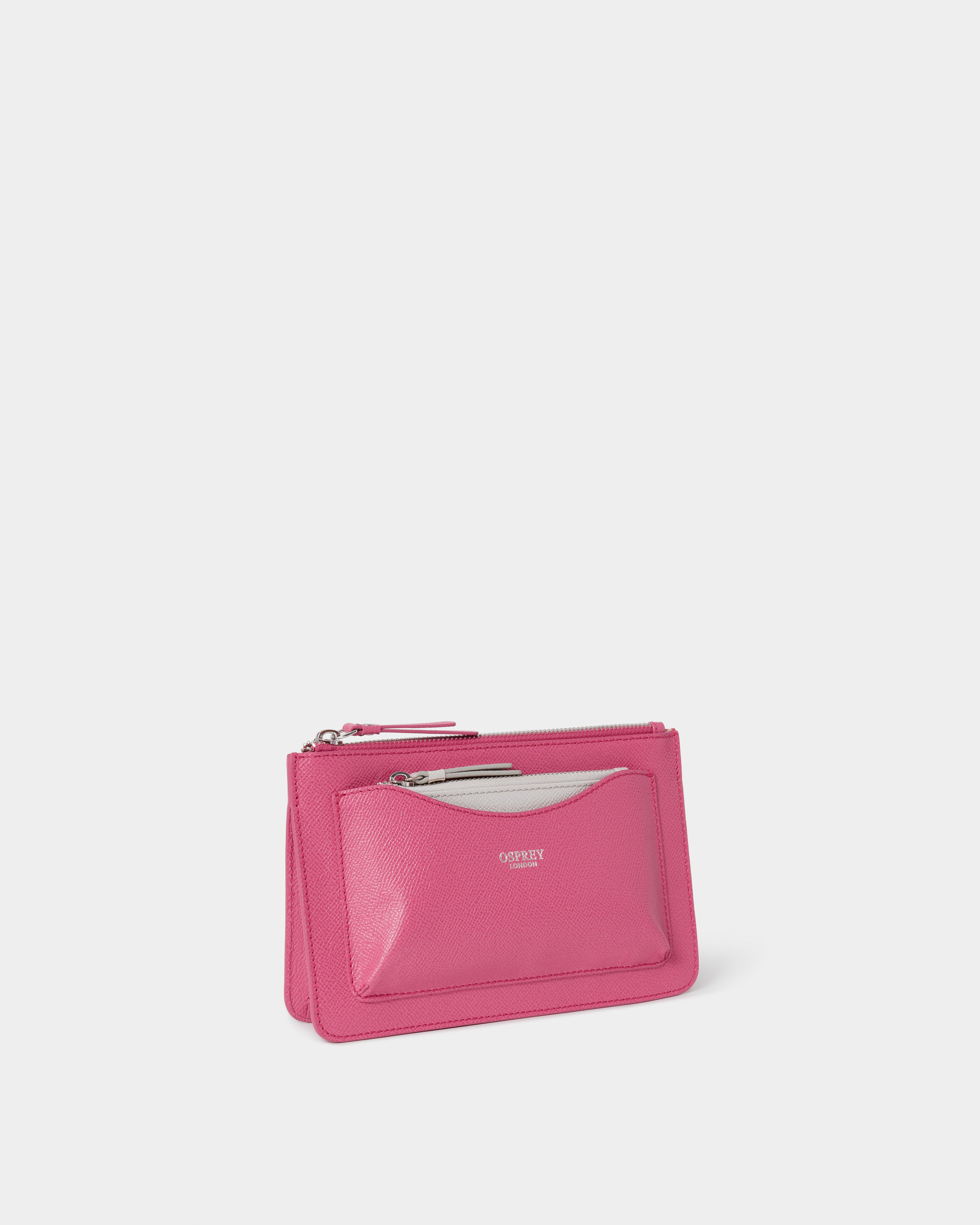 Image number 5 of The Viva 2 in 1 Leather Pouch in Pink & Silver