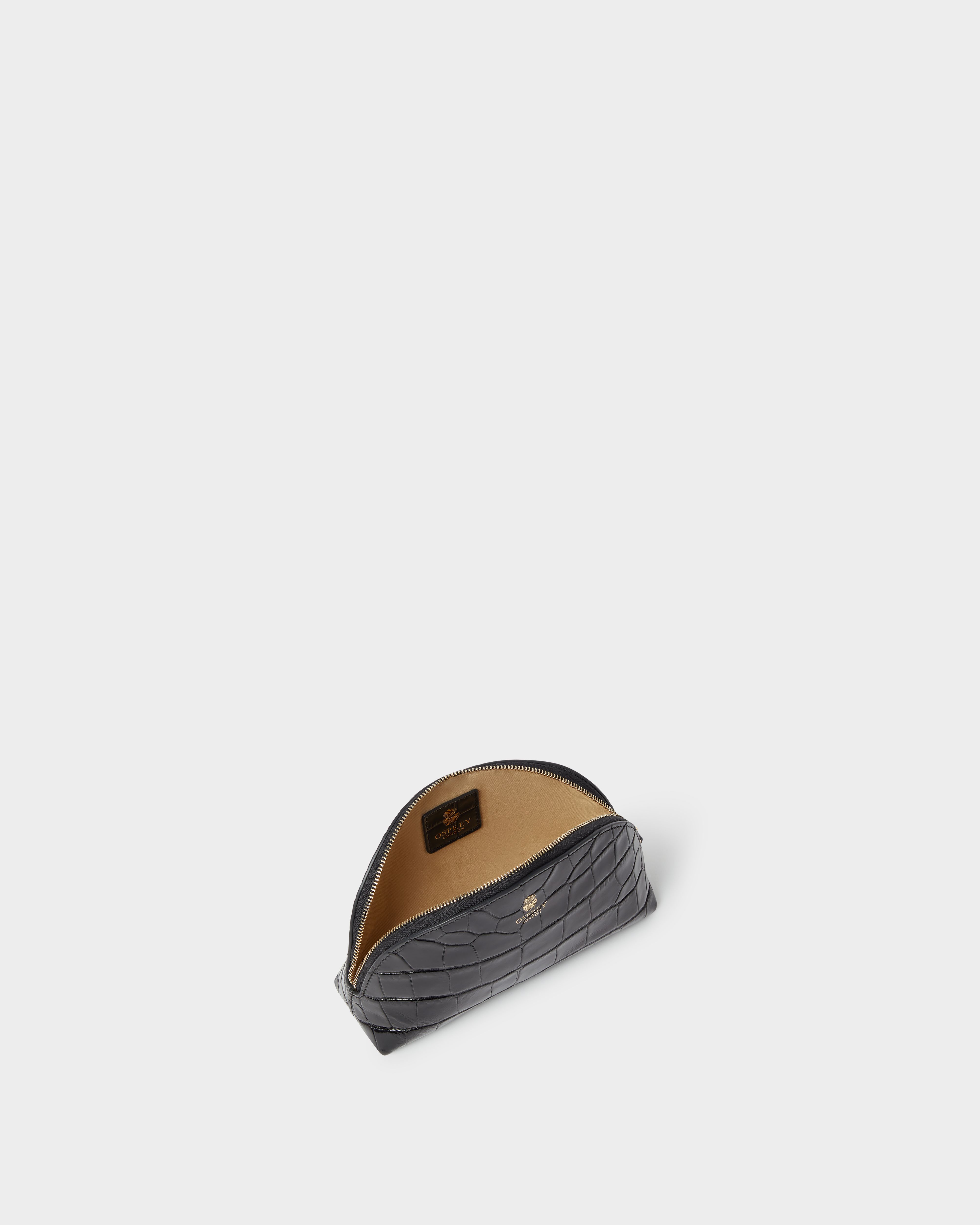 Image number 5 of The Wentworth Italian Leather Small Make Up Bag in Black