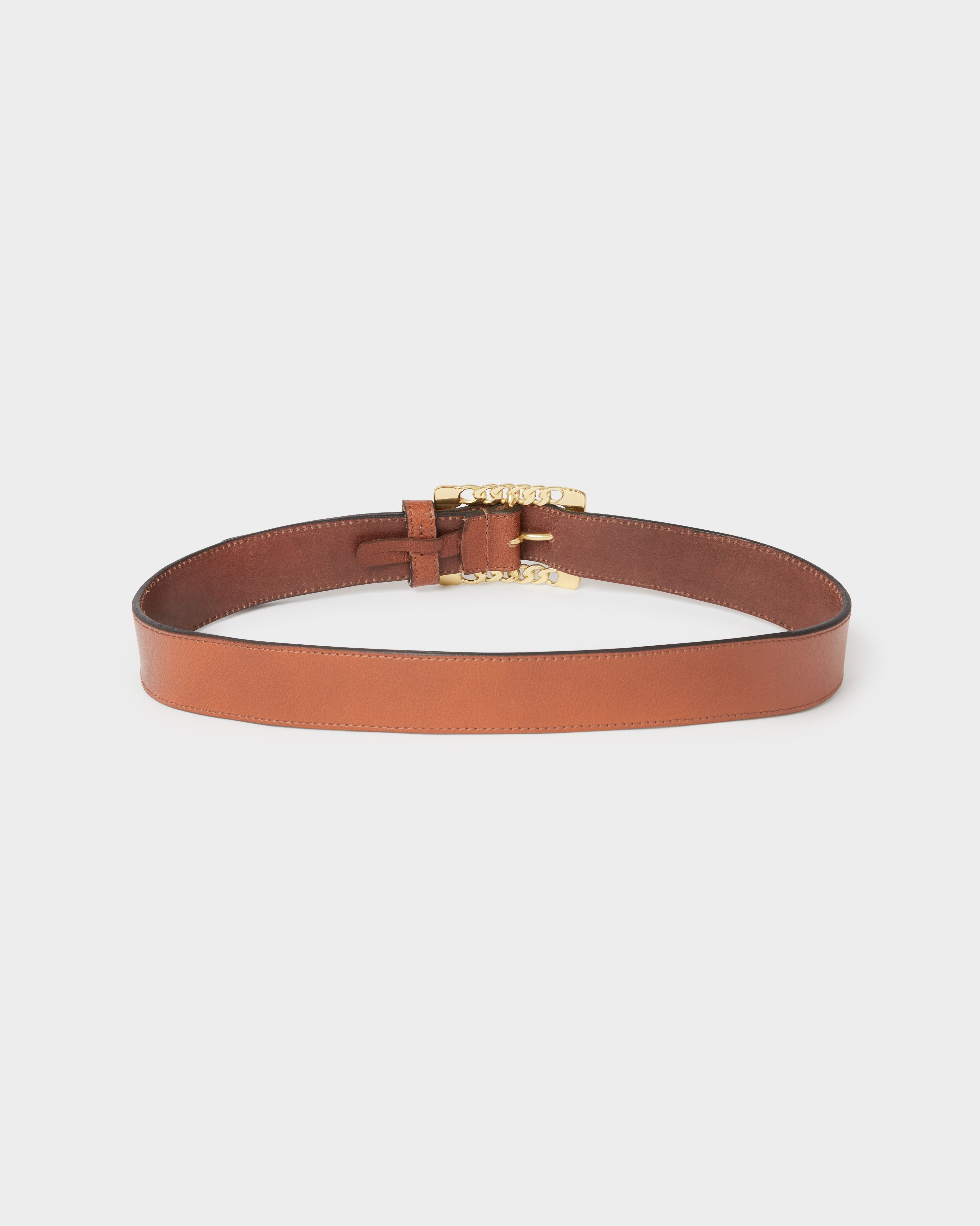 Image number 2 of The Chain Buckle Leather Belt in Tan