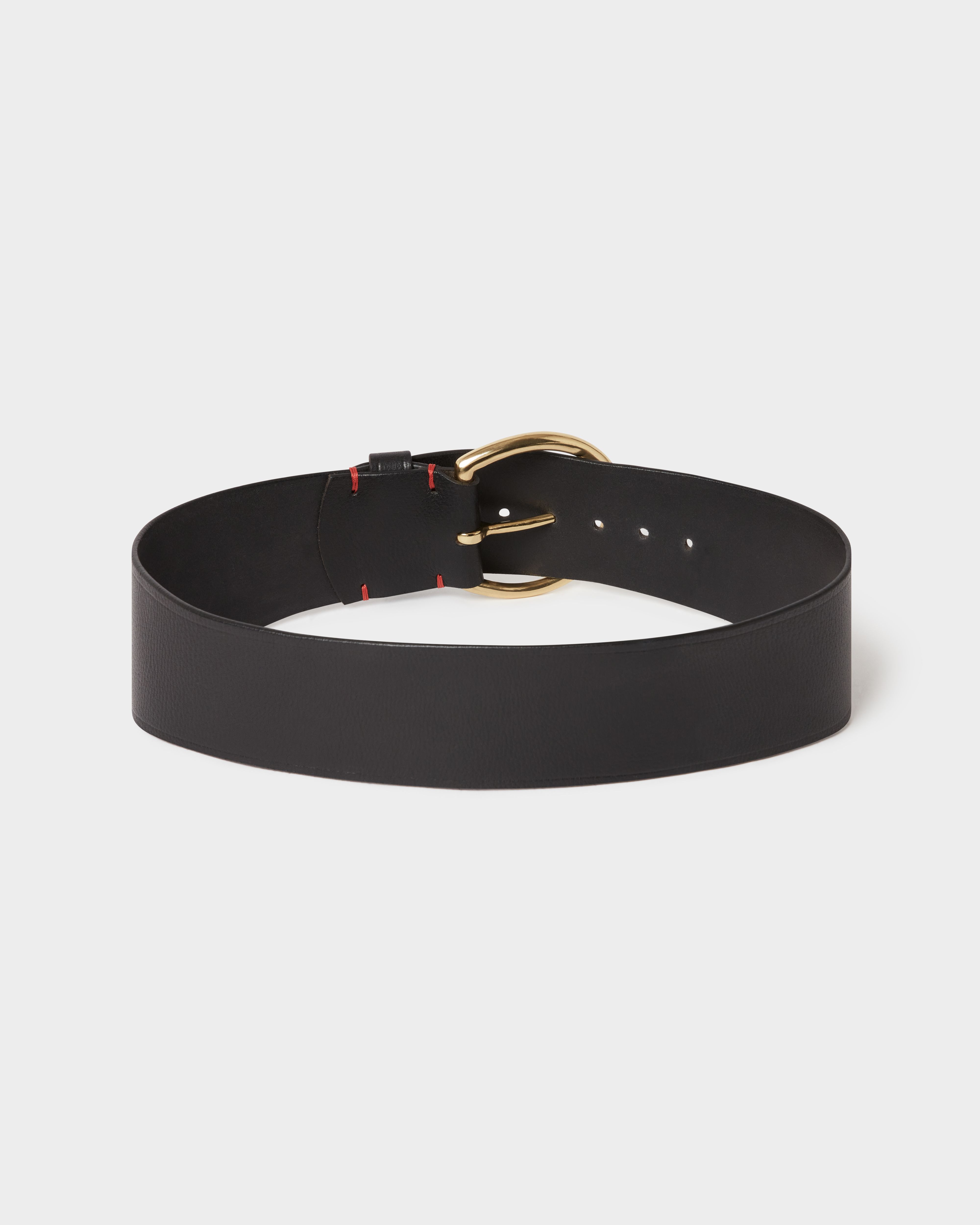 Image number 2 of The Oversized Buckle Leather Belt in Black