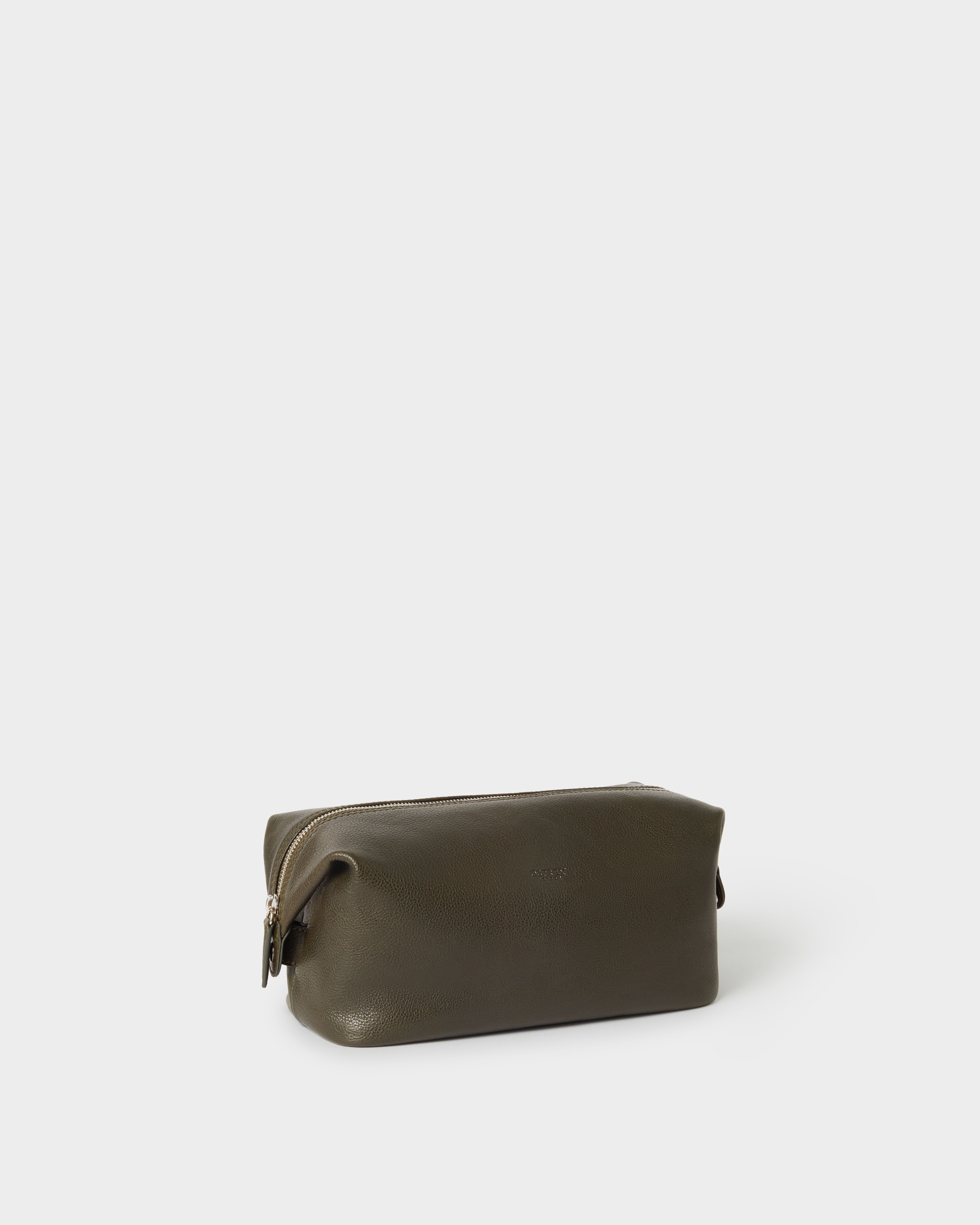 Image number 2 of The Toby Leather Washbag in Dark Olive