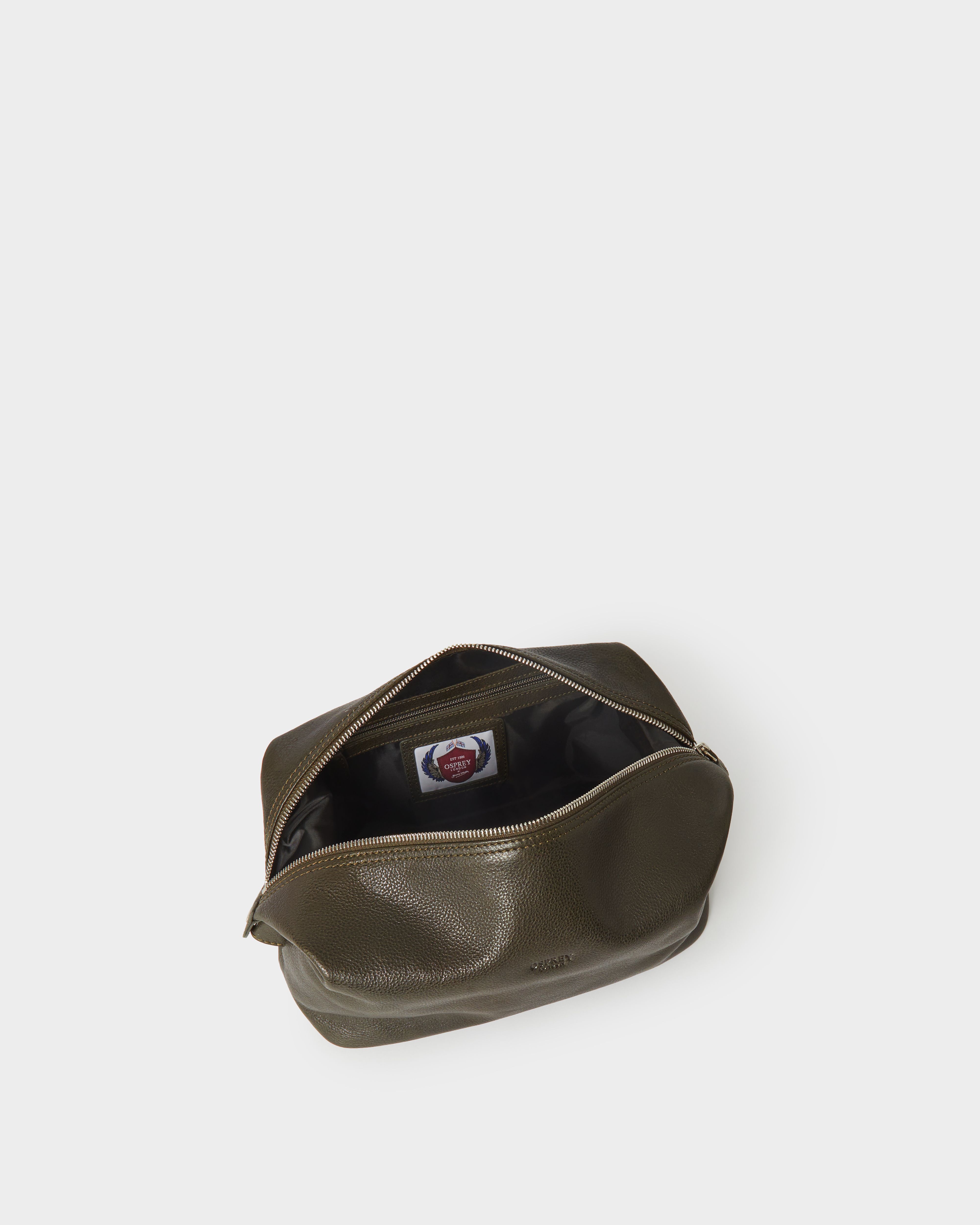 Image number 3 of The Toby Leather Washbag in Dark Olive