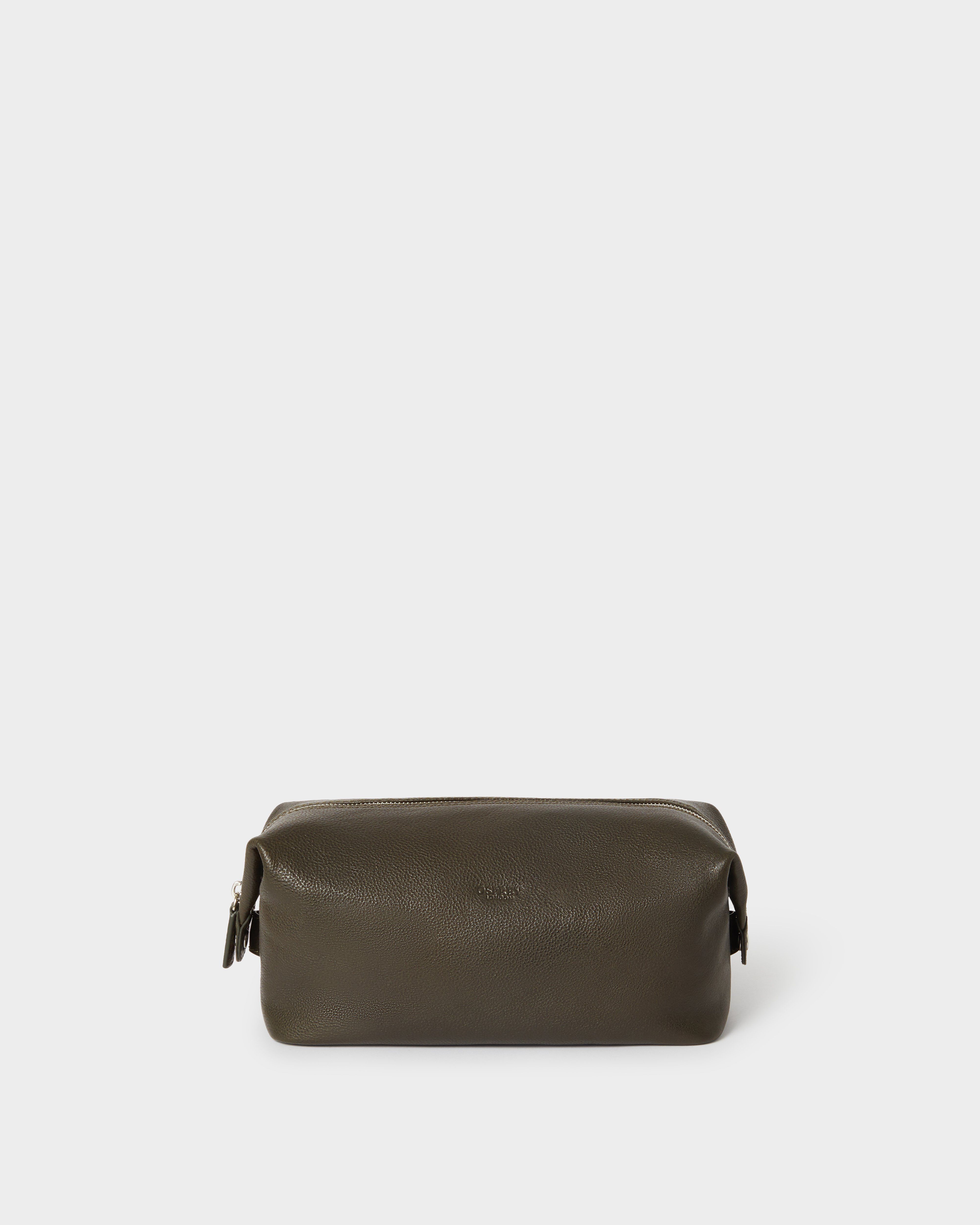 The Toby Leather Washbag in Dark Olive