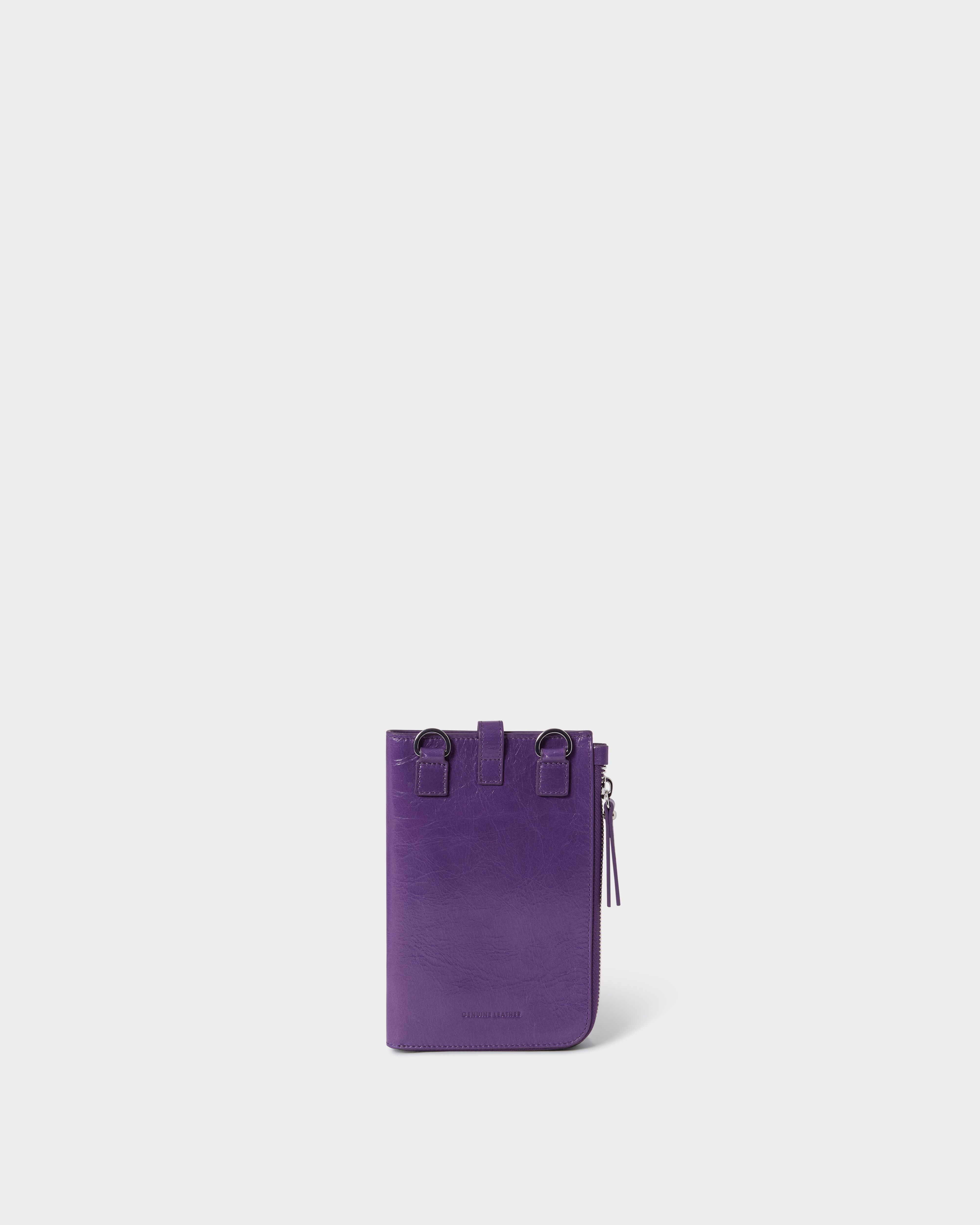 Image number 5 of The Electra Italian Leather Phone Bag in Purple