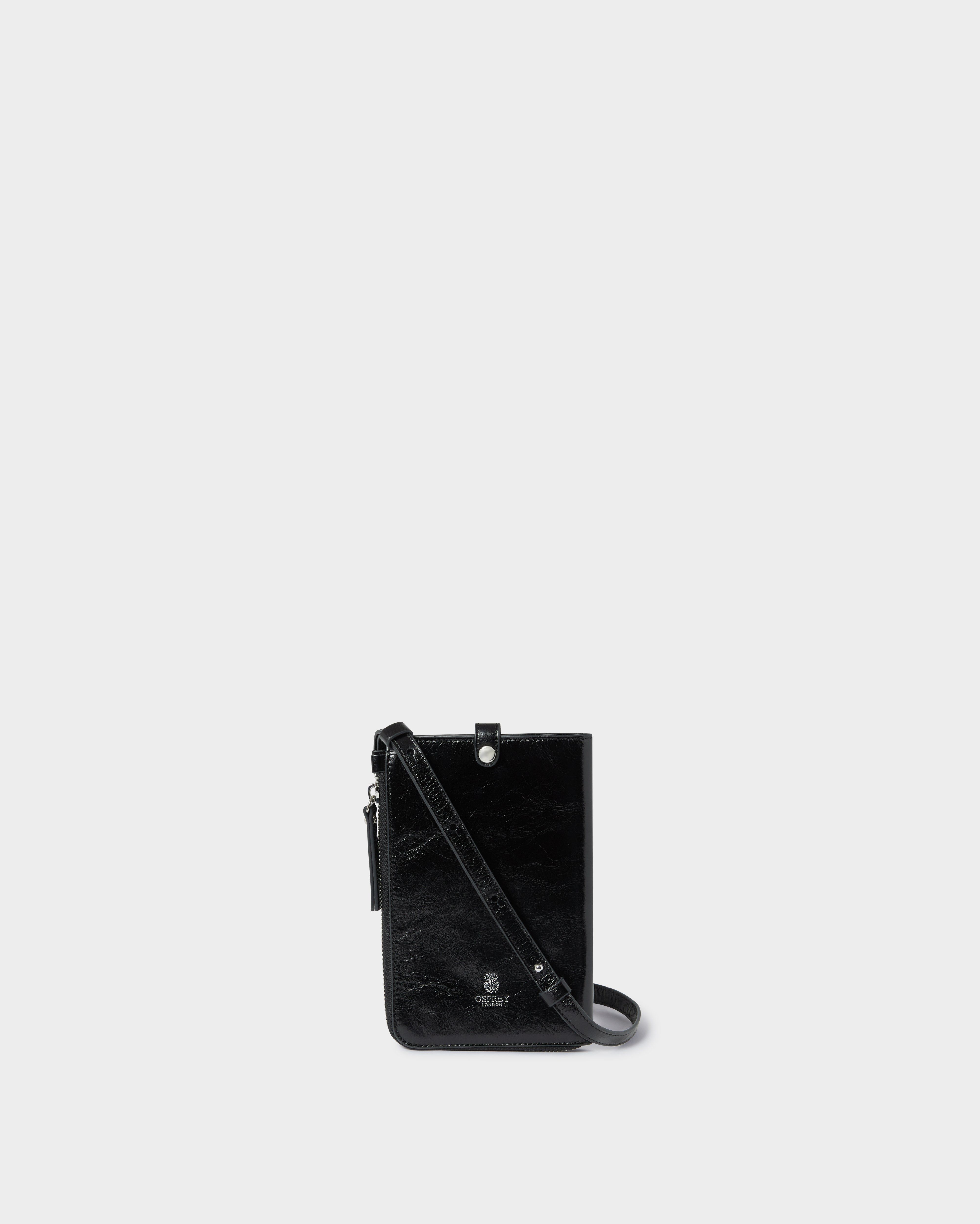 The Electra Italian Leather Phone Bag in Black