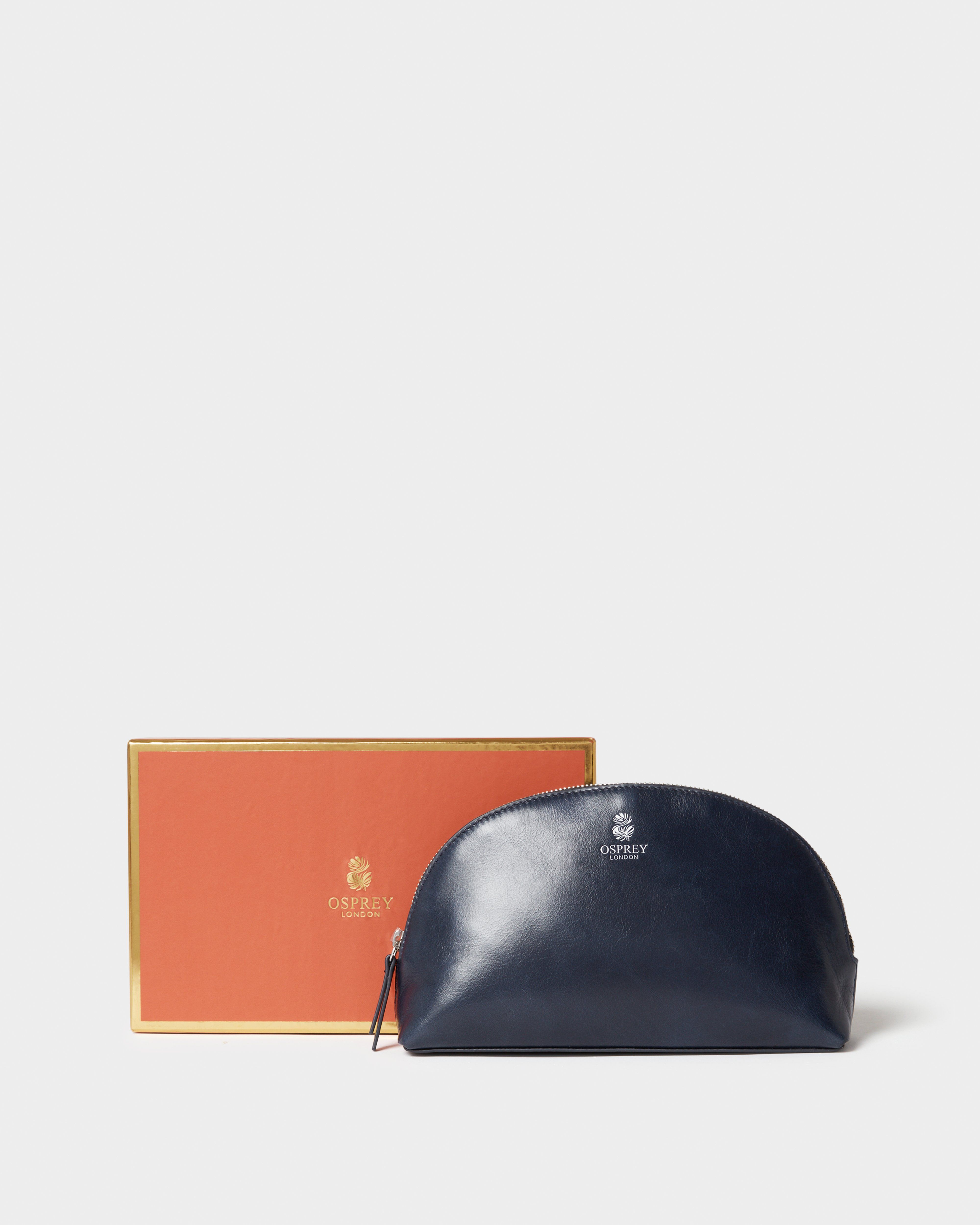 The Wentworth Leather Small Make Up Bag in Navy
