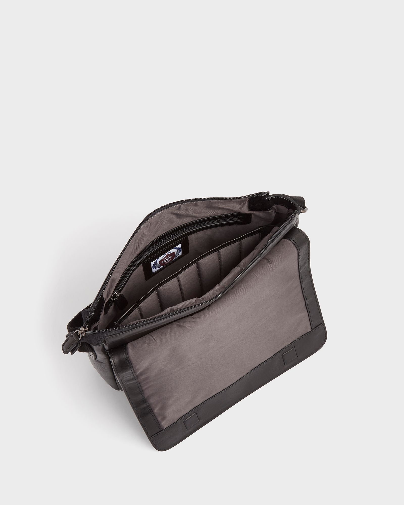 Image number 4 of The Brooks Large Leather Messenger in Black