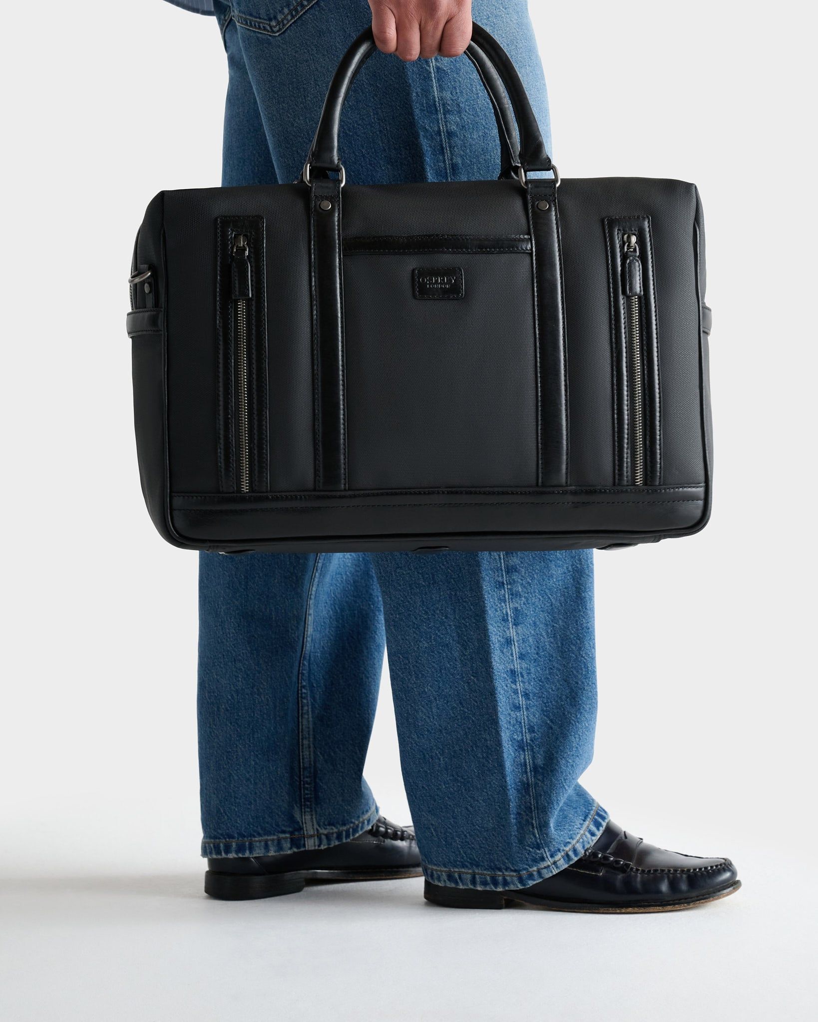 The Frontline Waxed Canvas and Leather Weekender in Black