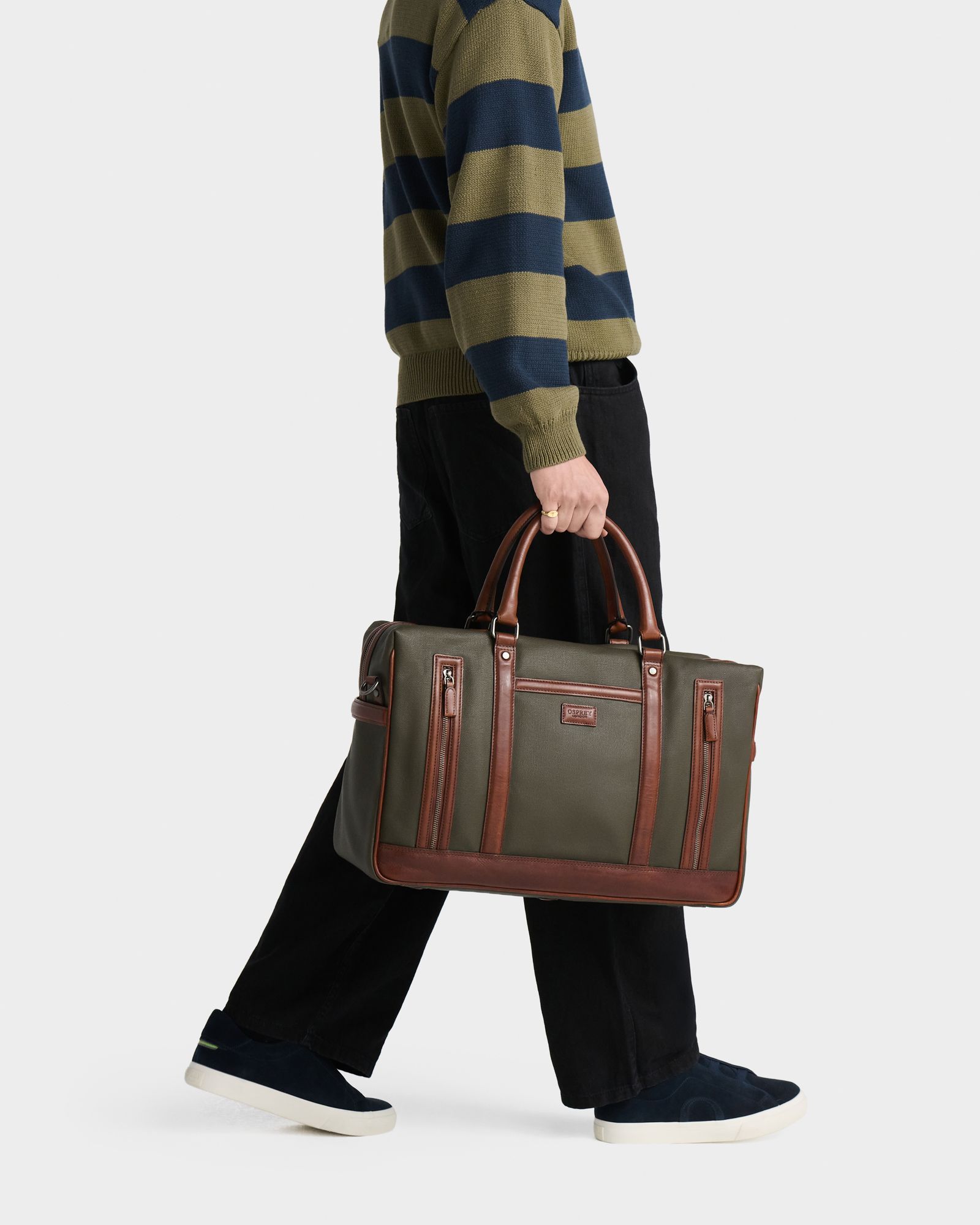 The Frontline Waxed Canvas and Leather Weekender in Khaki & Chestnut