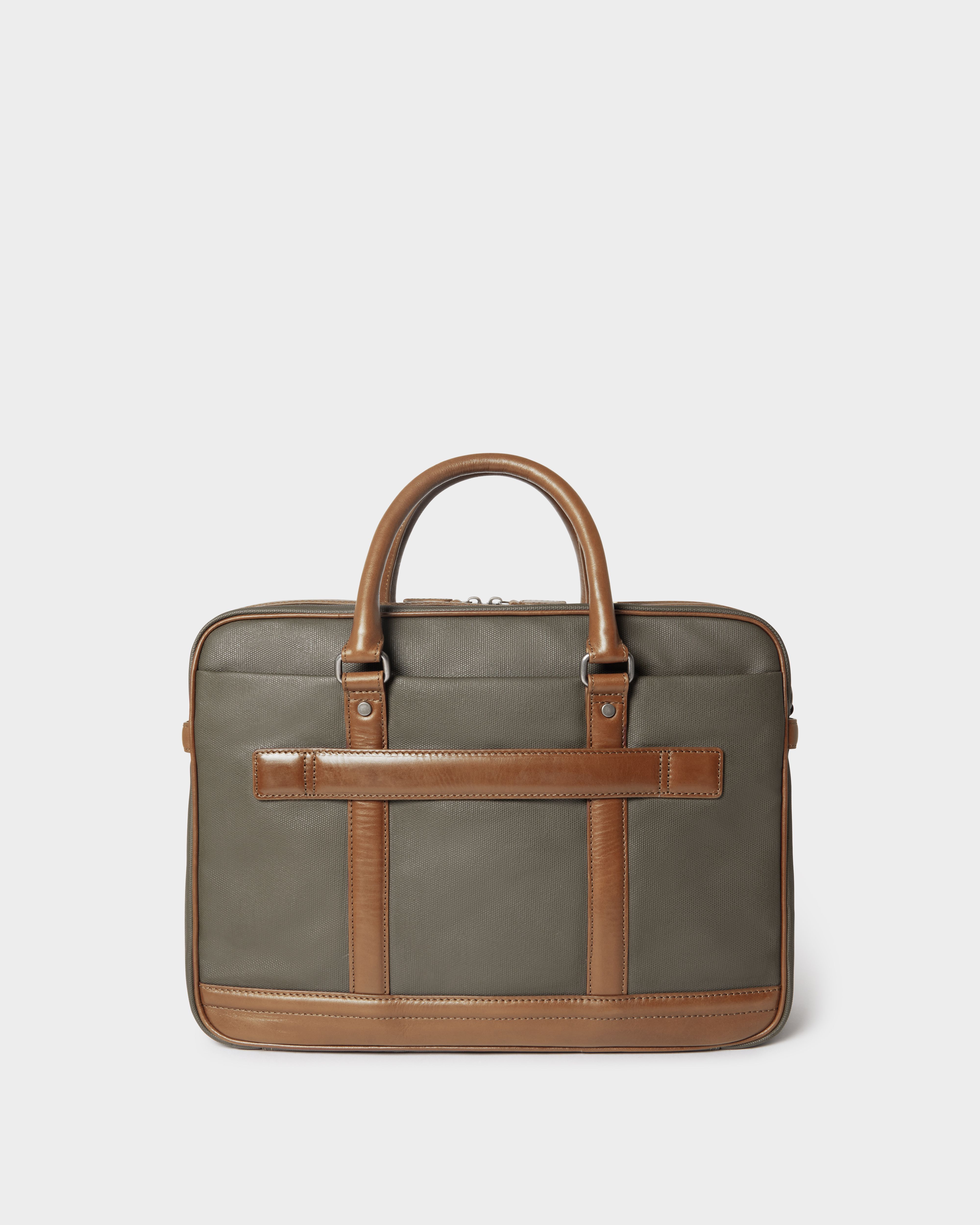 Image number 7 of The Frontline Waxed Canvas and Leather Laptop Bag in Khaki & Chestnut