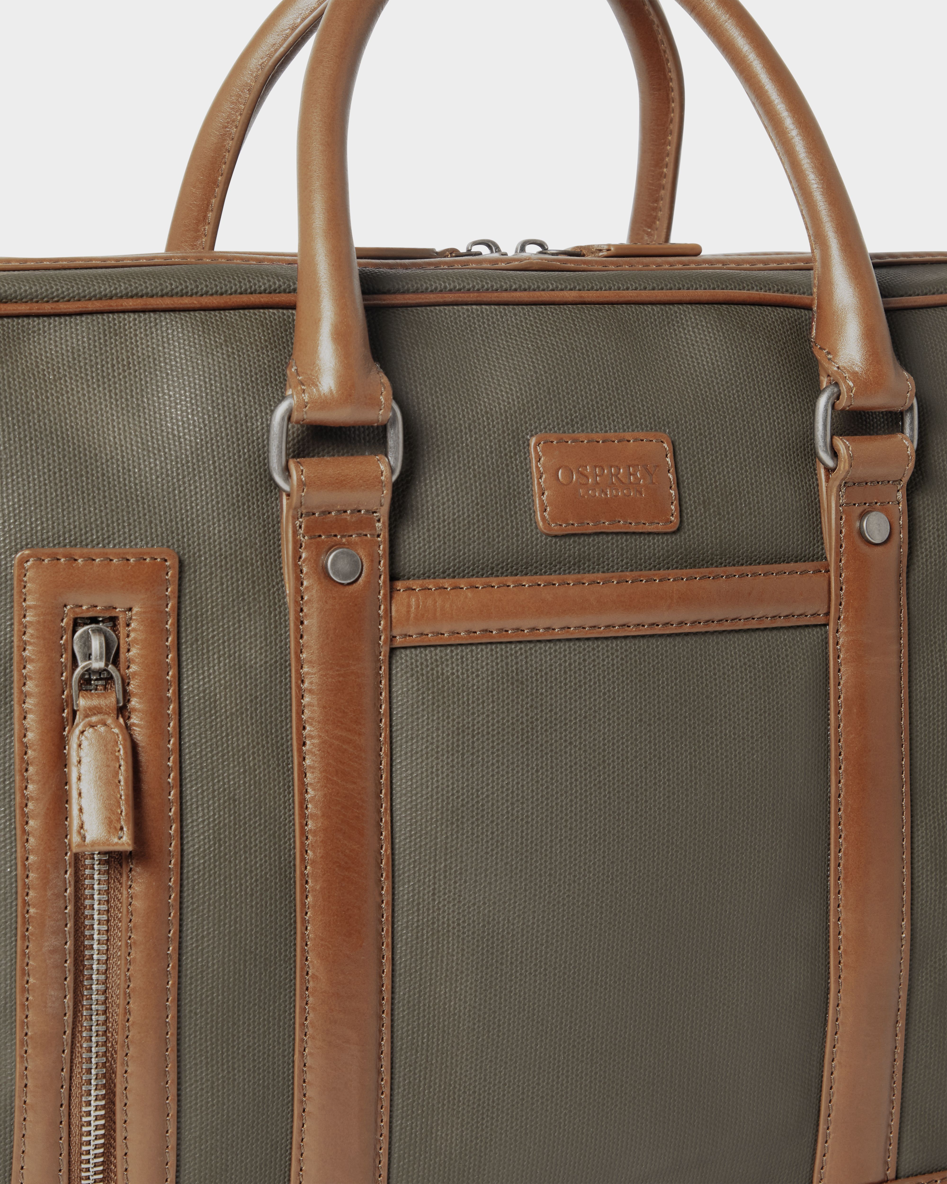 Image number 8 of The Frontline Waxed Canvas and Leather Laptop Bag in Khaki & Chestnut
