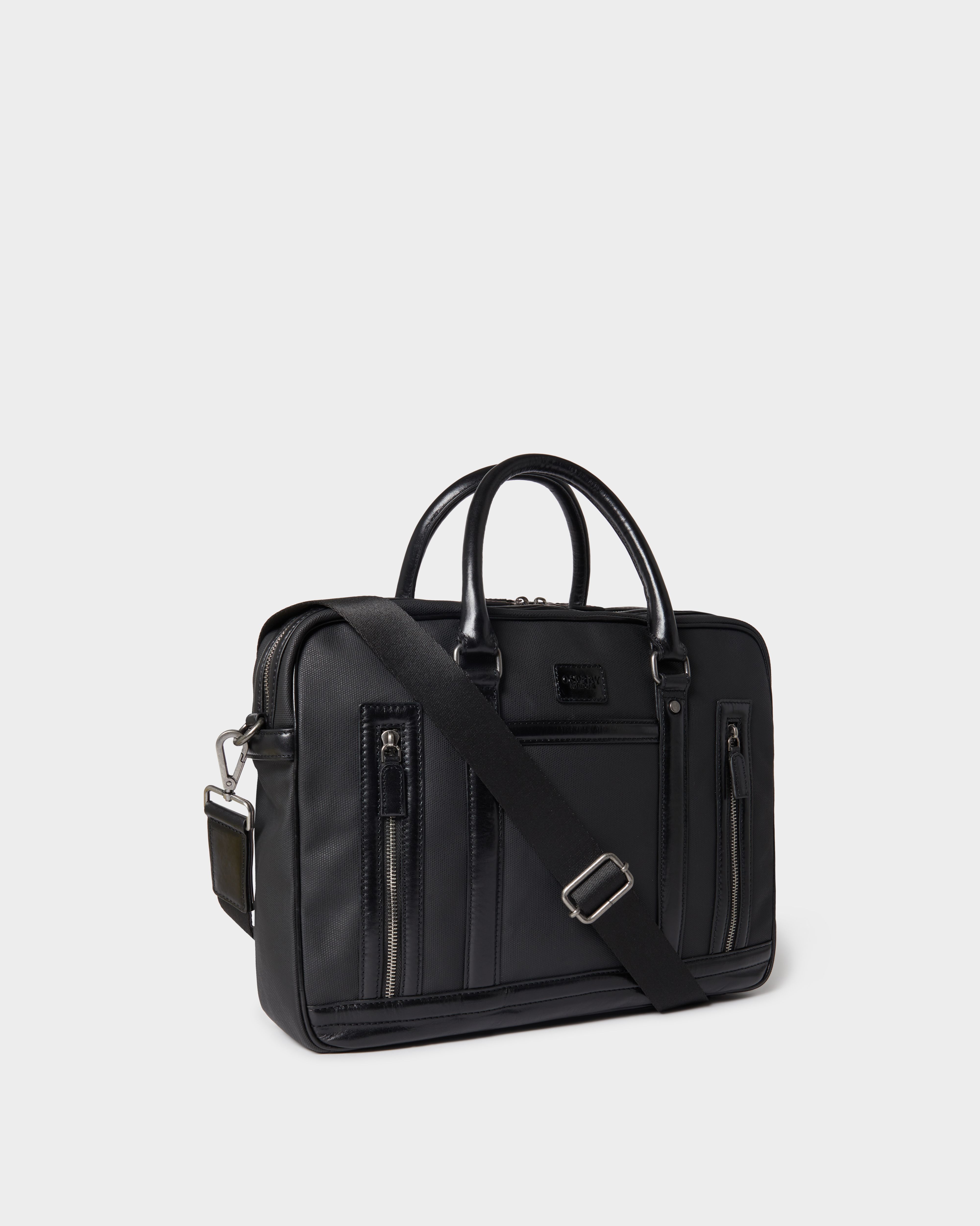 Image number 3 of The Frontline Waxed Canvas and Leather Laptop Bag in Black
