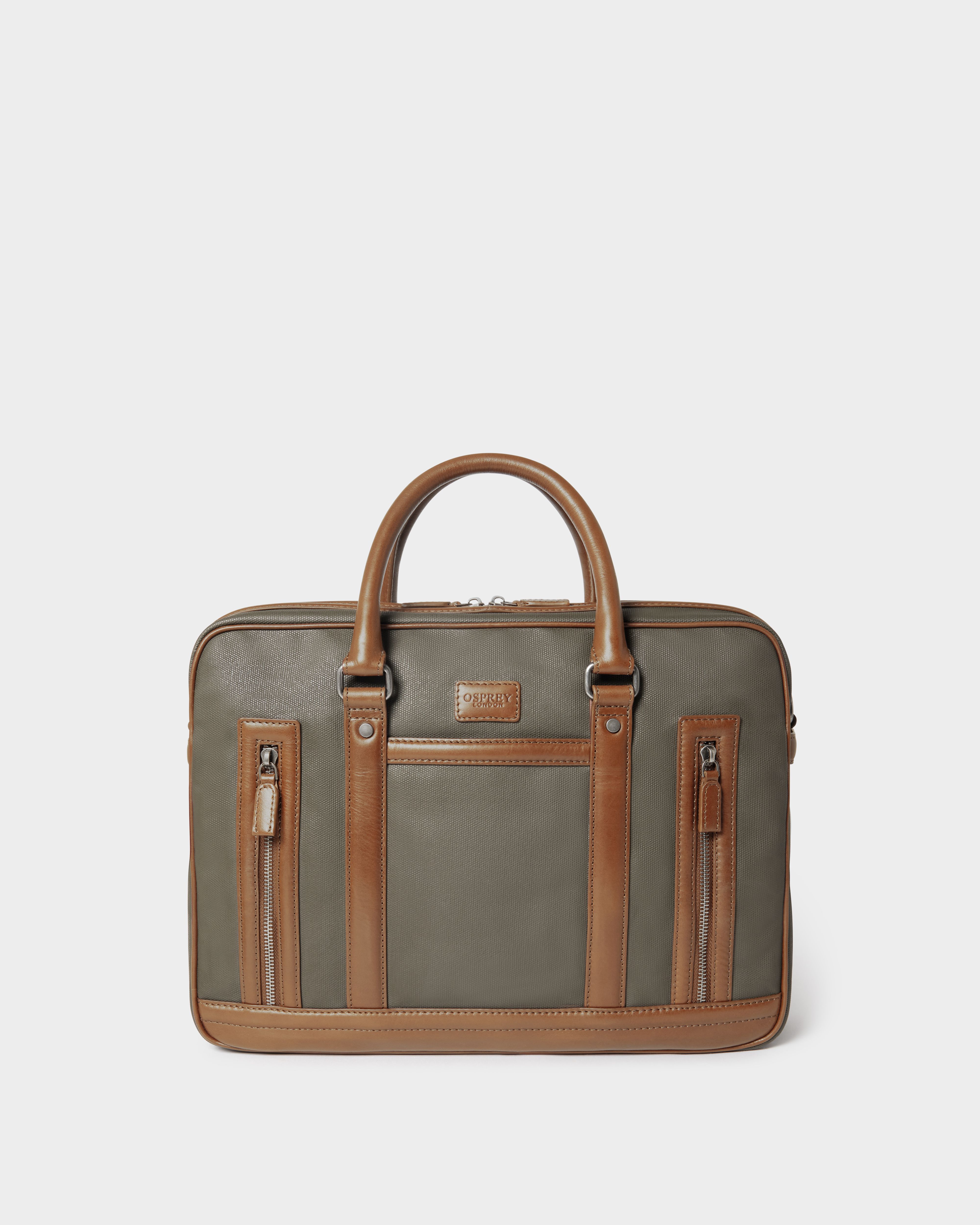 Image number 5 of The Frontline Waxed Canvas and Leather Laptop Bag in Khaki & Chestnut