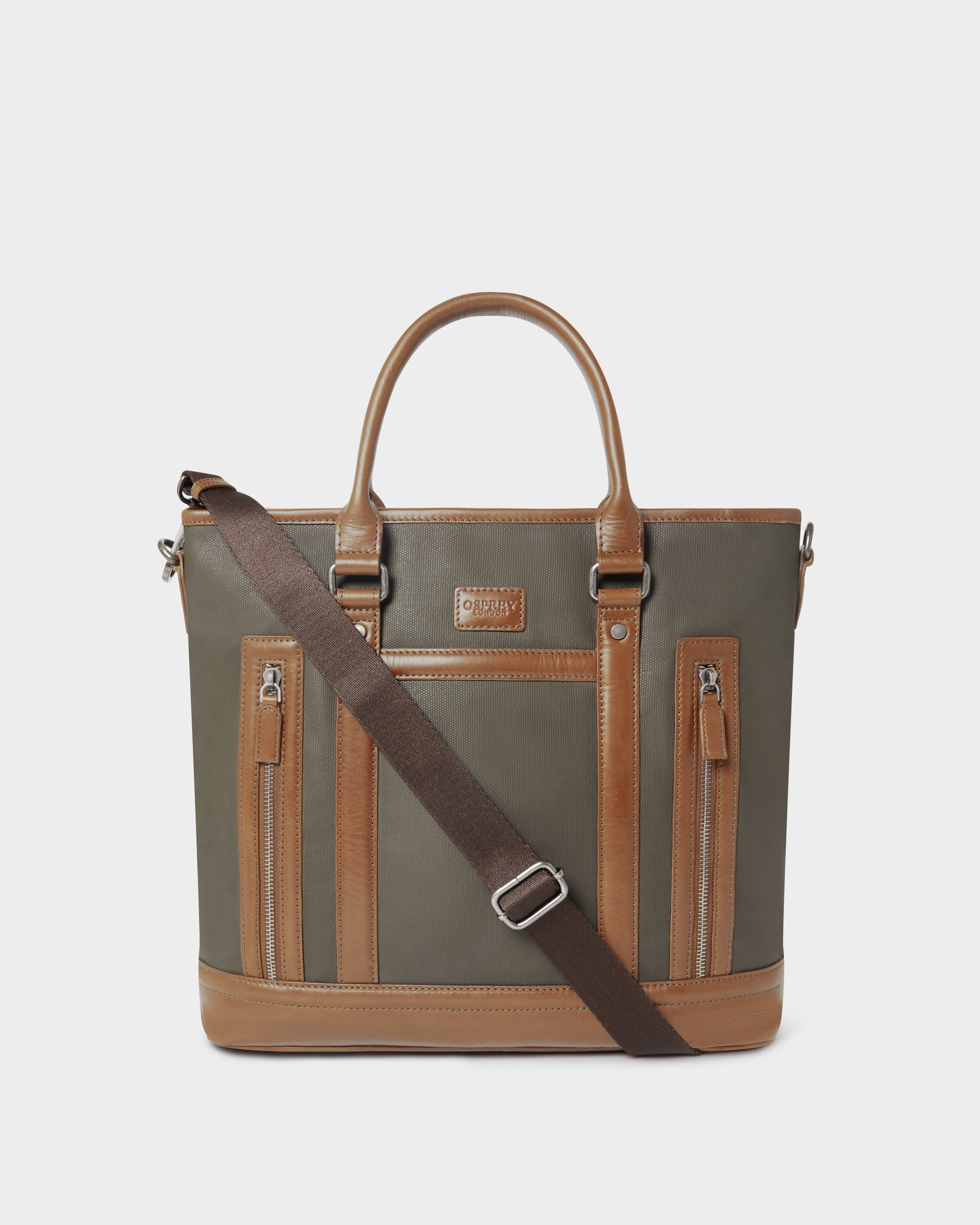 Image number 1 of The Frontline Large Waxed Canvas and Leather Workbag in Khaki & Chestnut