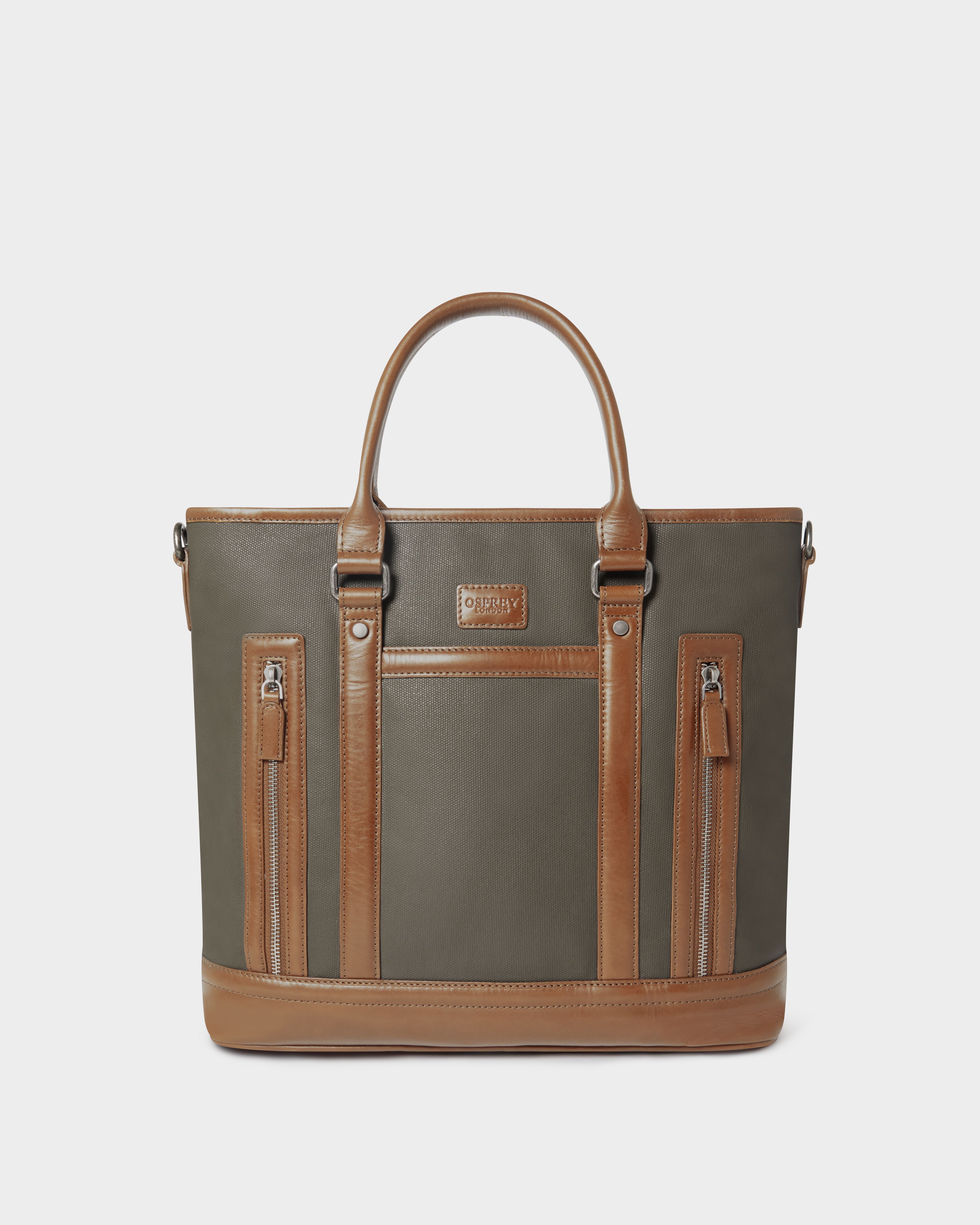 Image number 3 of The Frontline Large Waxed Canvas and Leather Workbag in Khaki & Chestnut