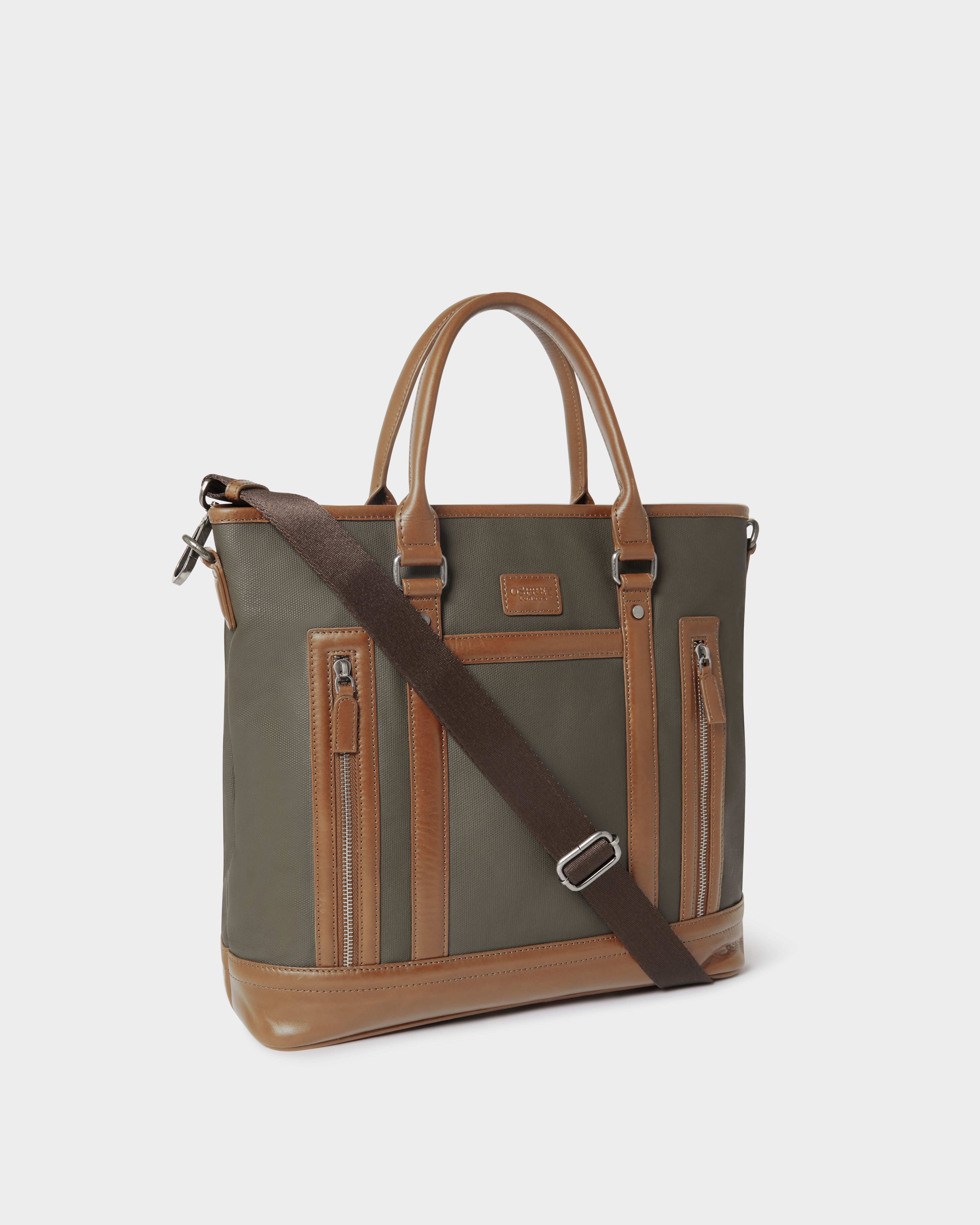 Image number 2 of The Frontline Large Waxed Canvas and Leather Workbag in Khaki & Chestnut