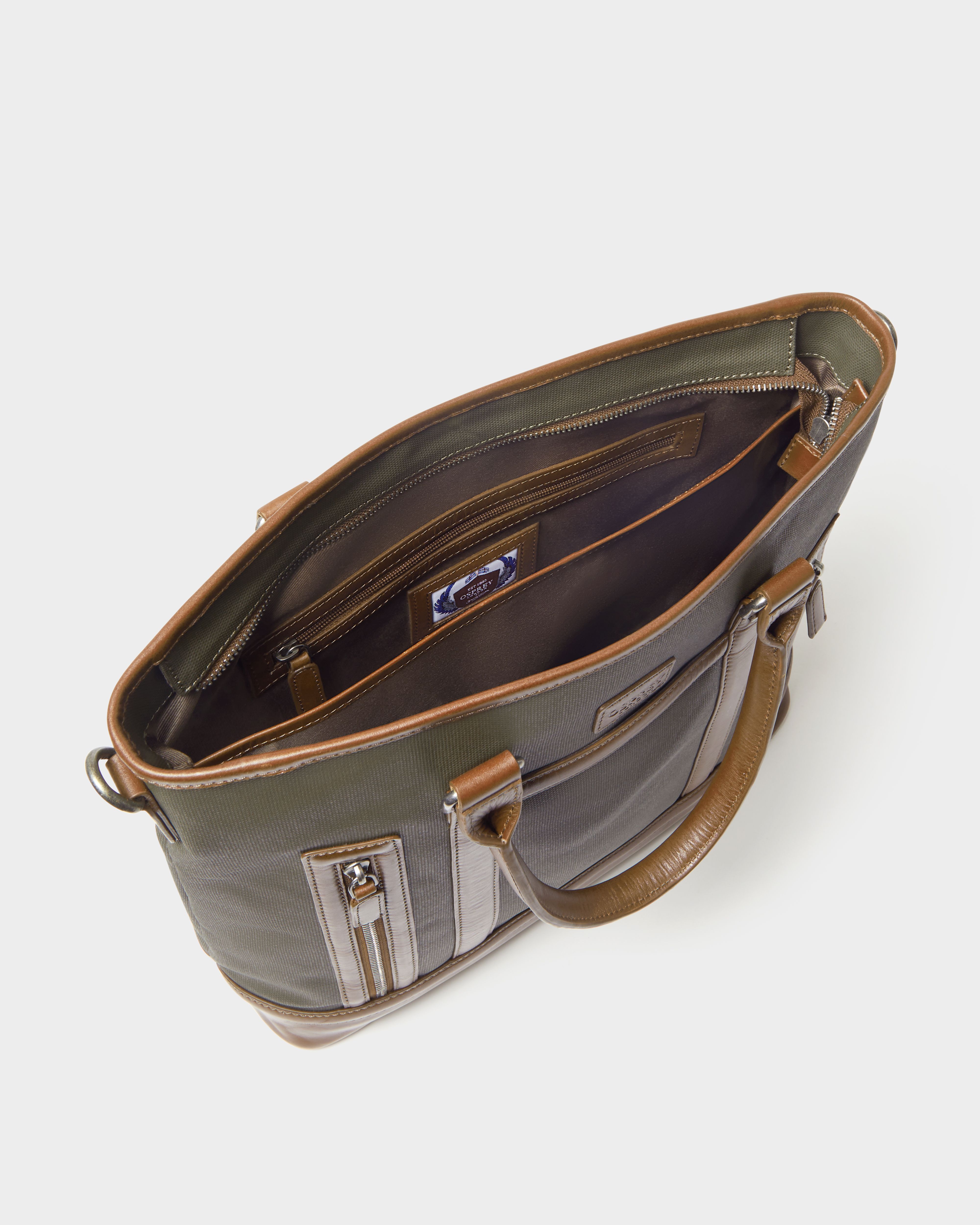 Image number 4 of The Frontline Large Waxed Canvas and Leather Workbag in Khaki & Chestnut