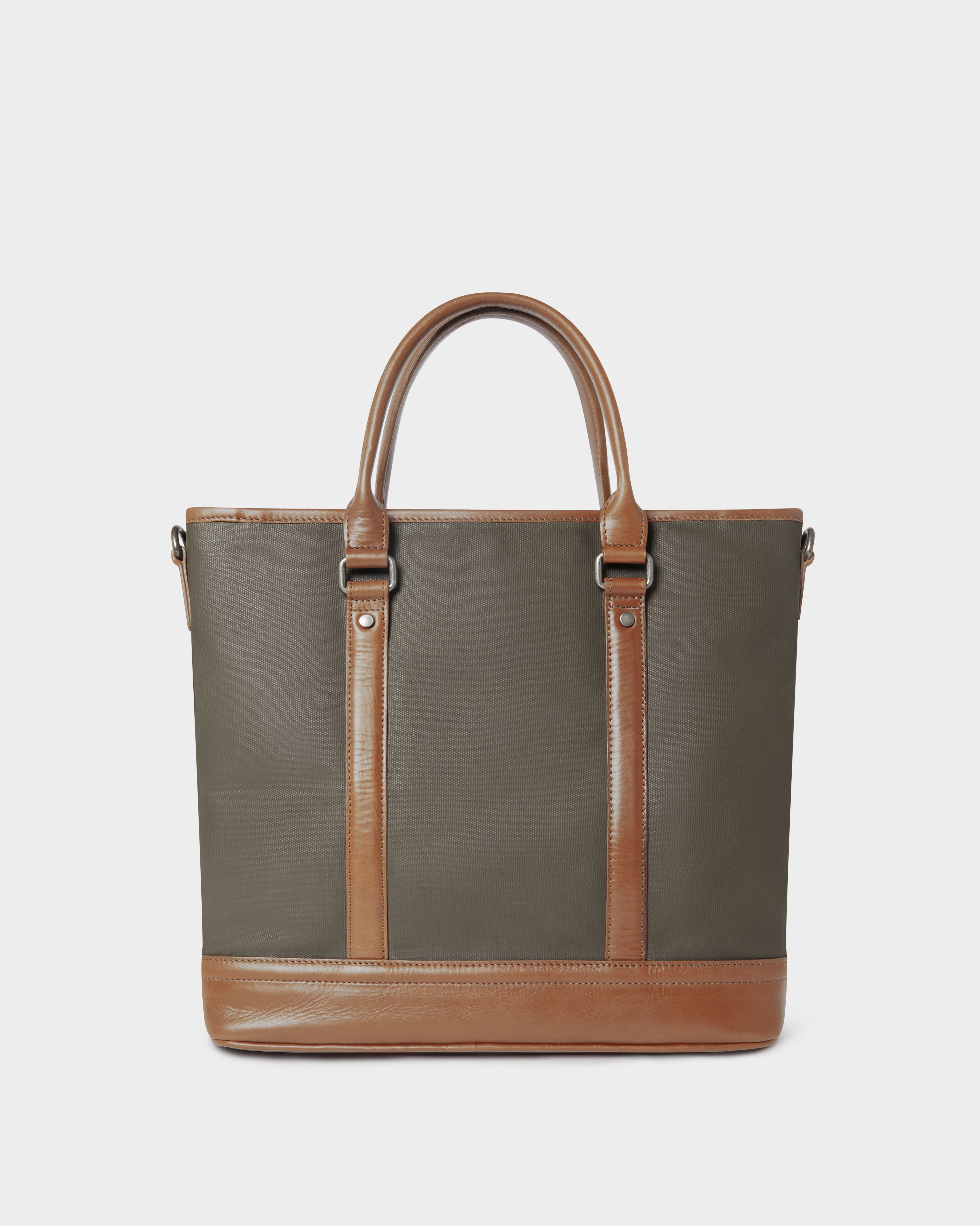 Image number 5 of The Frontline Large Waxed Canvas and Leather Workbag in Khaki & Chestnut