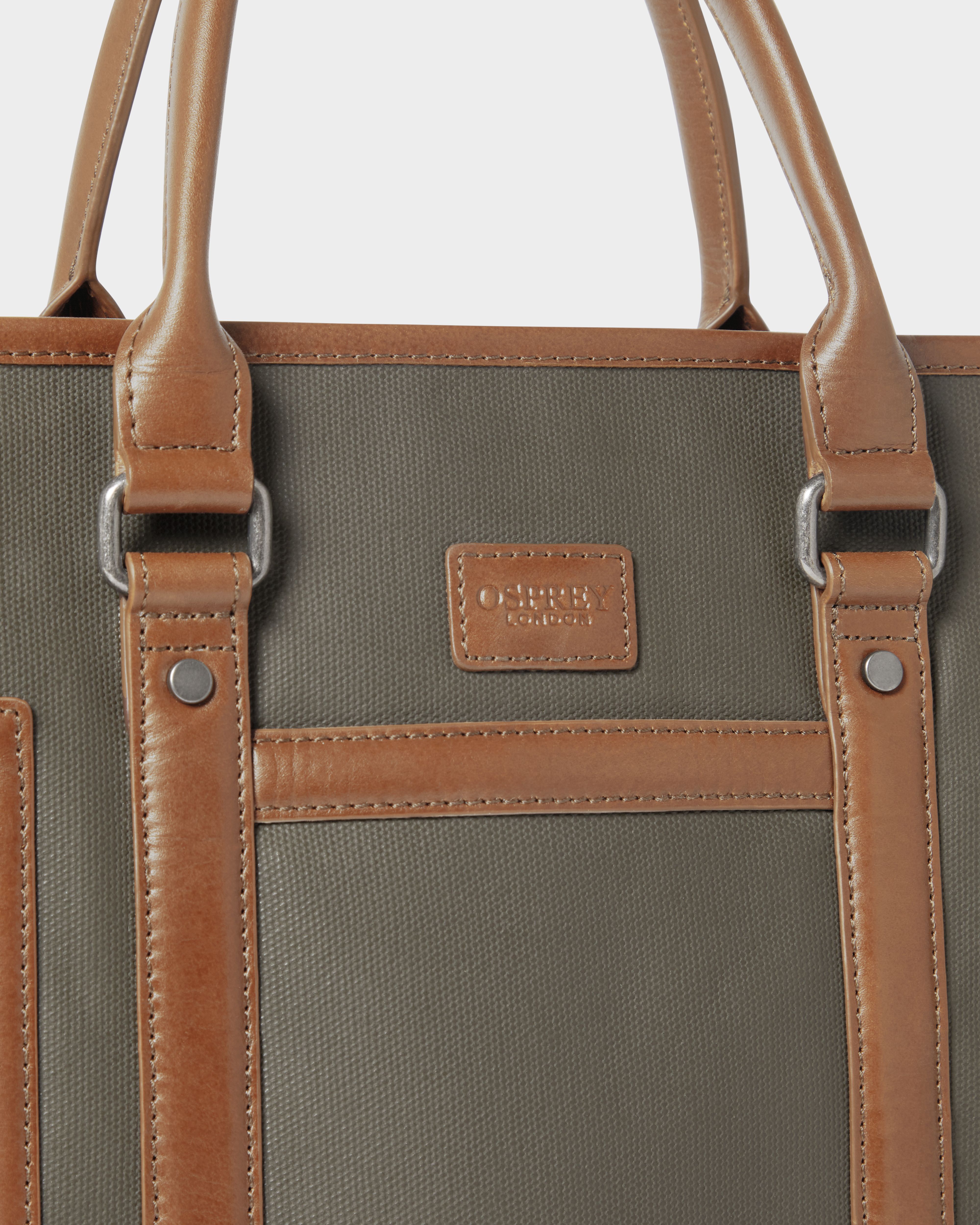 Image number 6 of The Frontline Large Waxed Canvas and Leather Workbag in Khaki & Chestnut