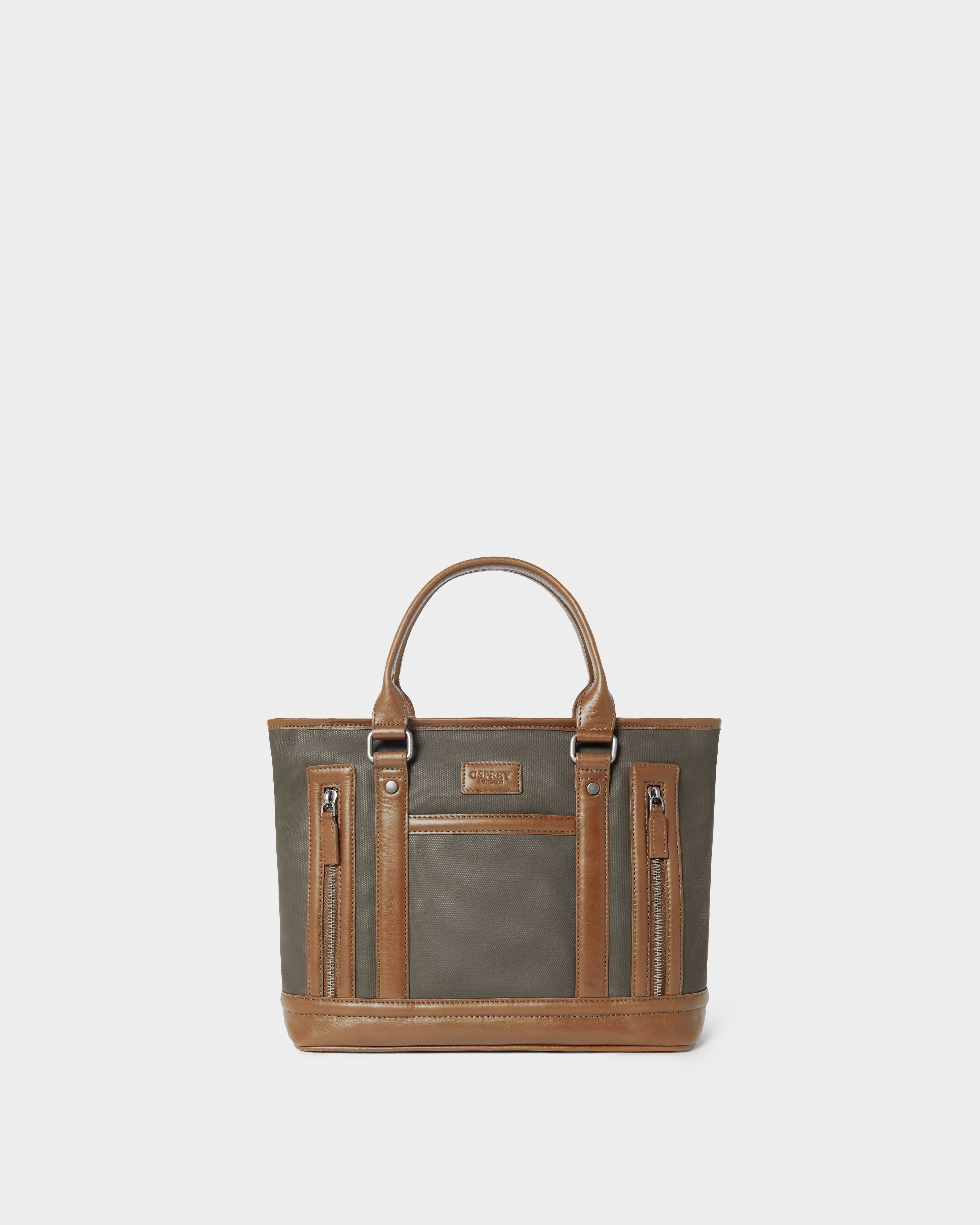 Image number 1 of The Frontline Small Waxed Canvas and Leather Workbag in Khaki & Chestnut