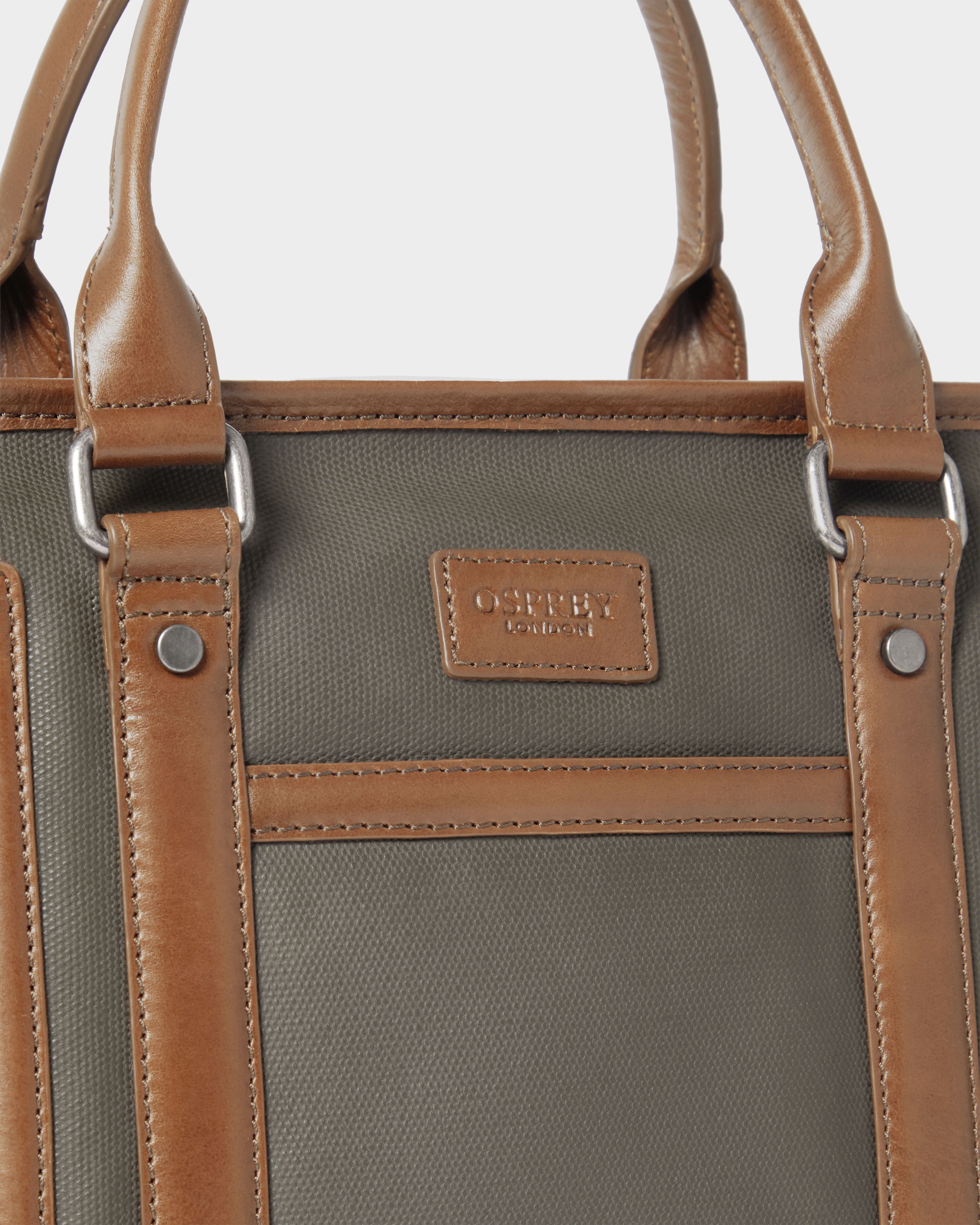 Image number 5 of The Frontline Small Waxed Canvas and Leather Workbag in Khaki & Chestnut
