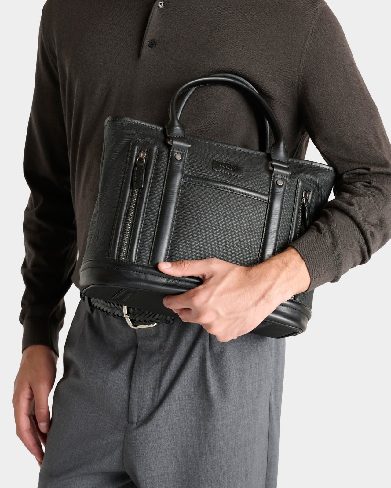 The Frontline Small Waxed Canvas and Leather Workbag in Black