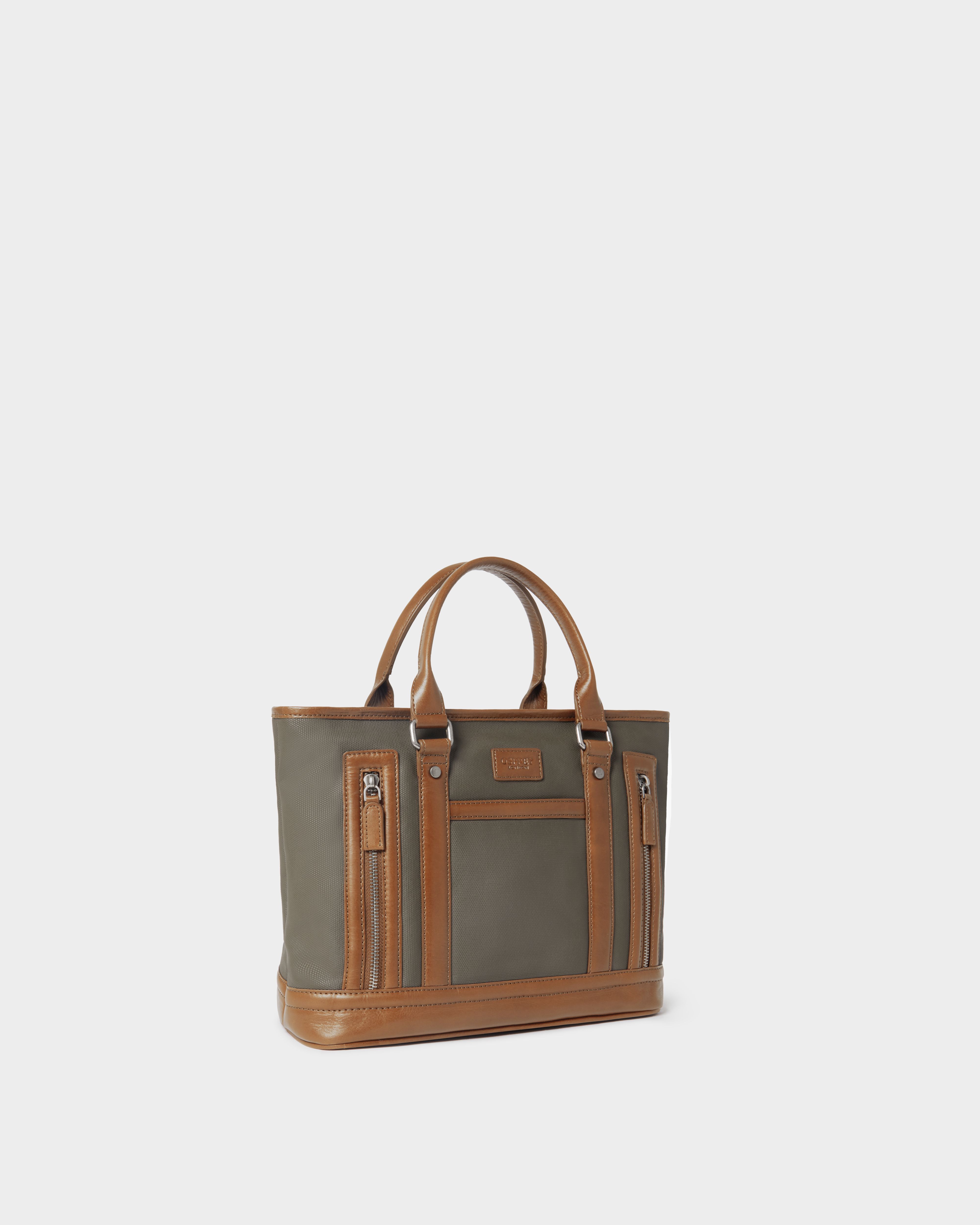 Image number 2 of The Frontline Small Waxed Canvas and Leather Workbag in Khaki & Chestnut