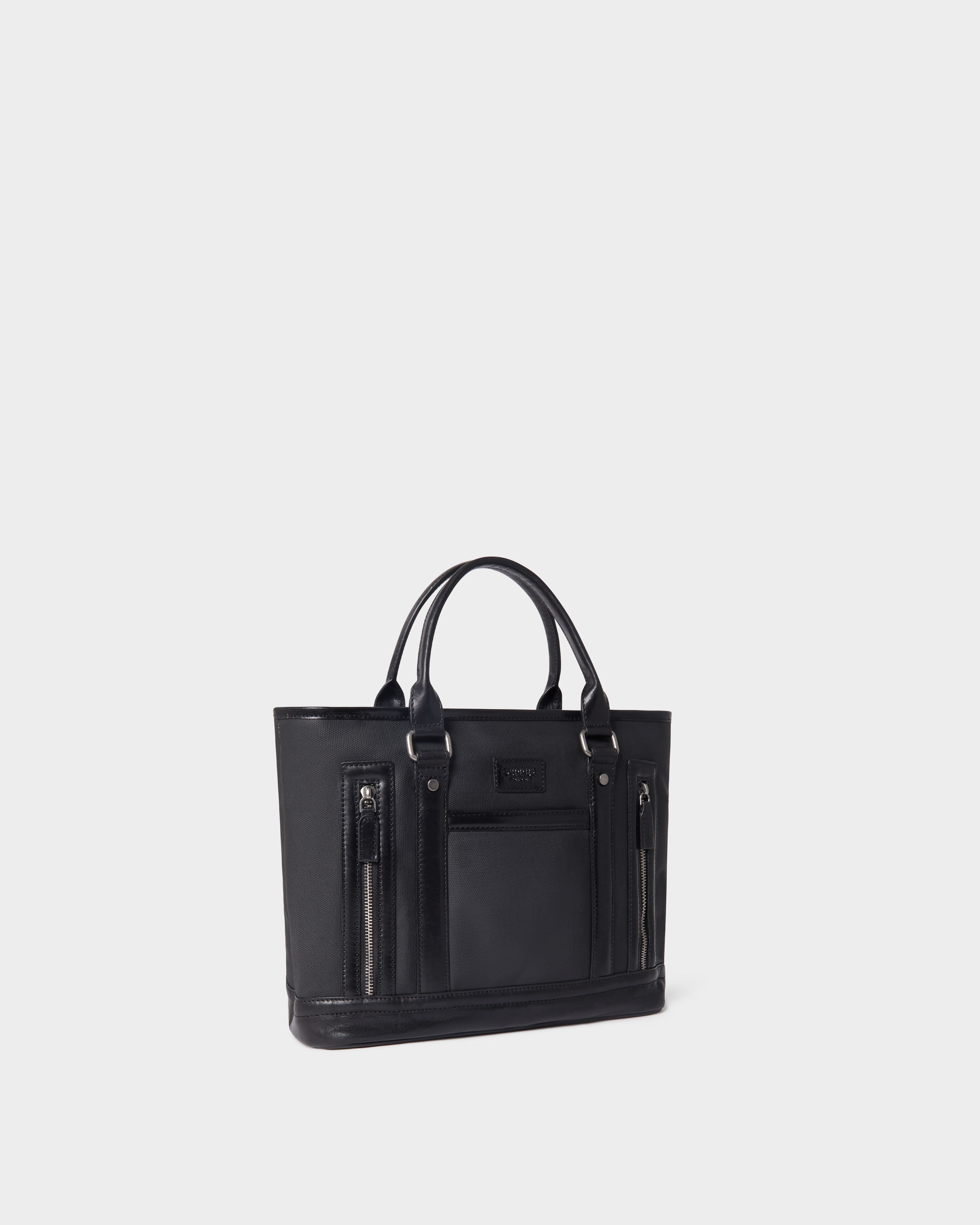 Image number 2 of The Frontline Small Waxed Canvas and Leather Workbag in Black