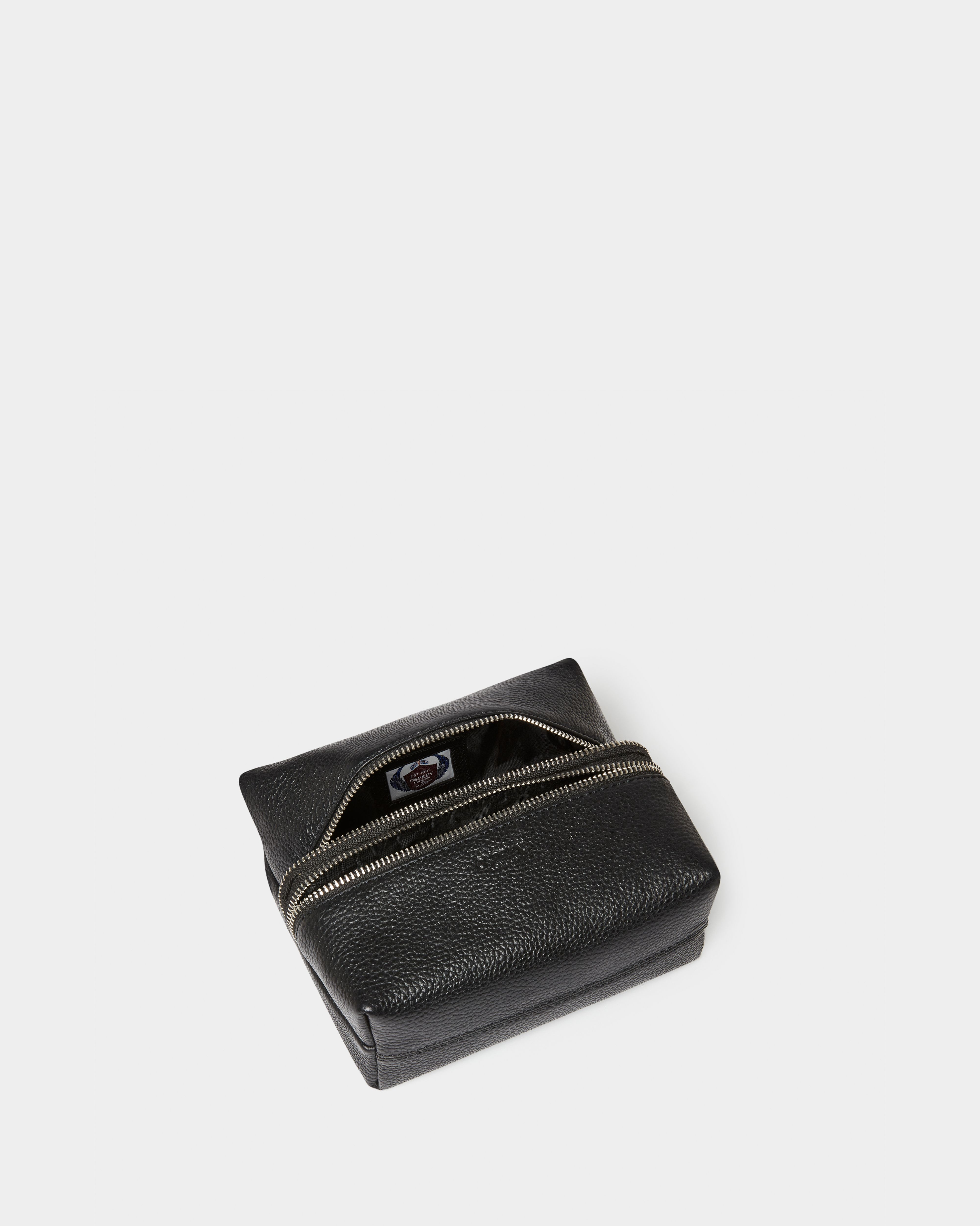 Image number 3 of The Double Zip Small Leather Washbag in Black