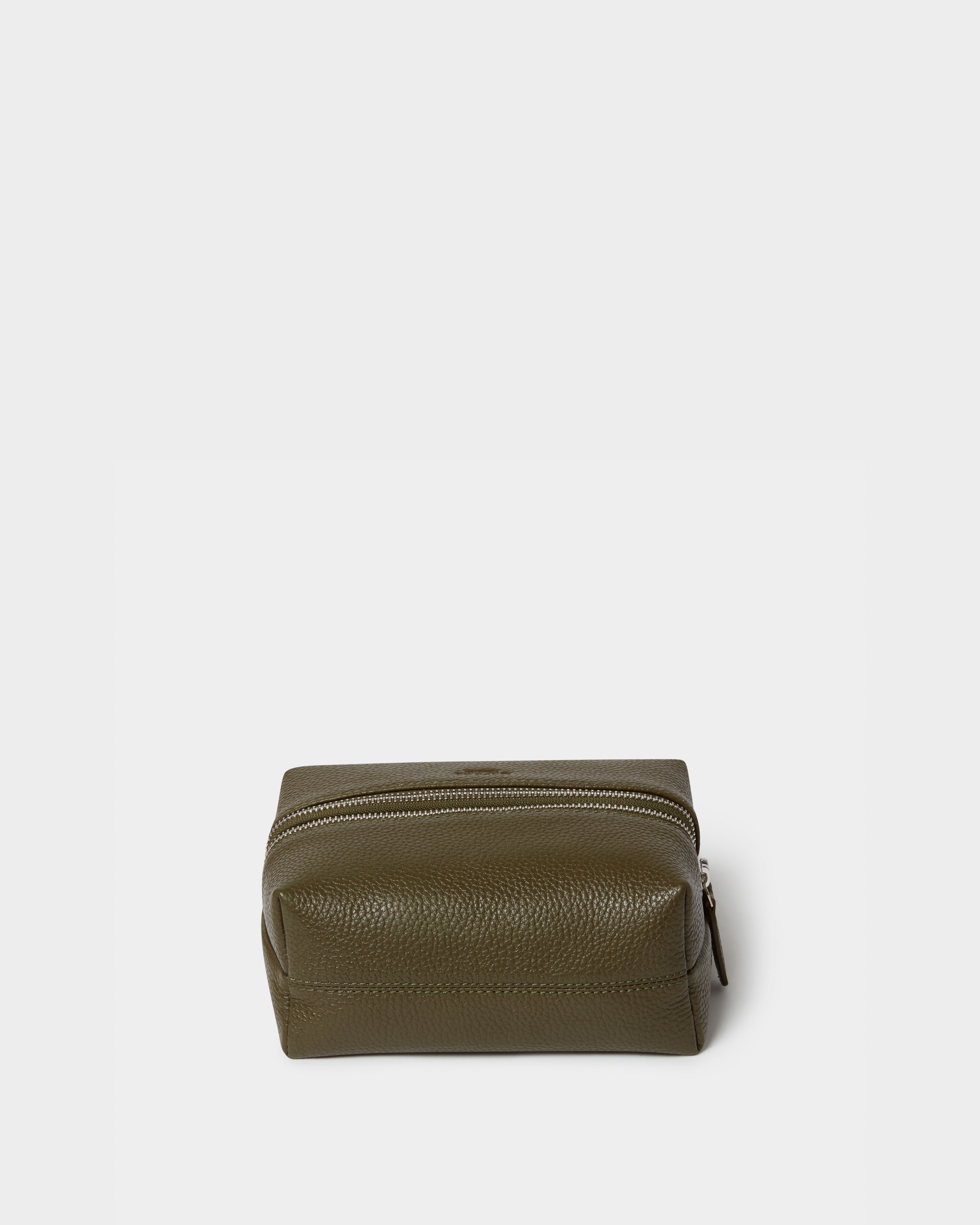 Image number 4 of The Double Zip Small Leather Washbag in Olive
