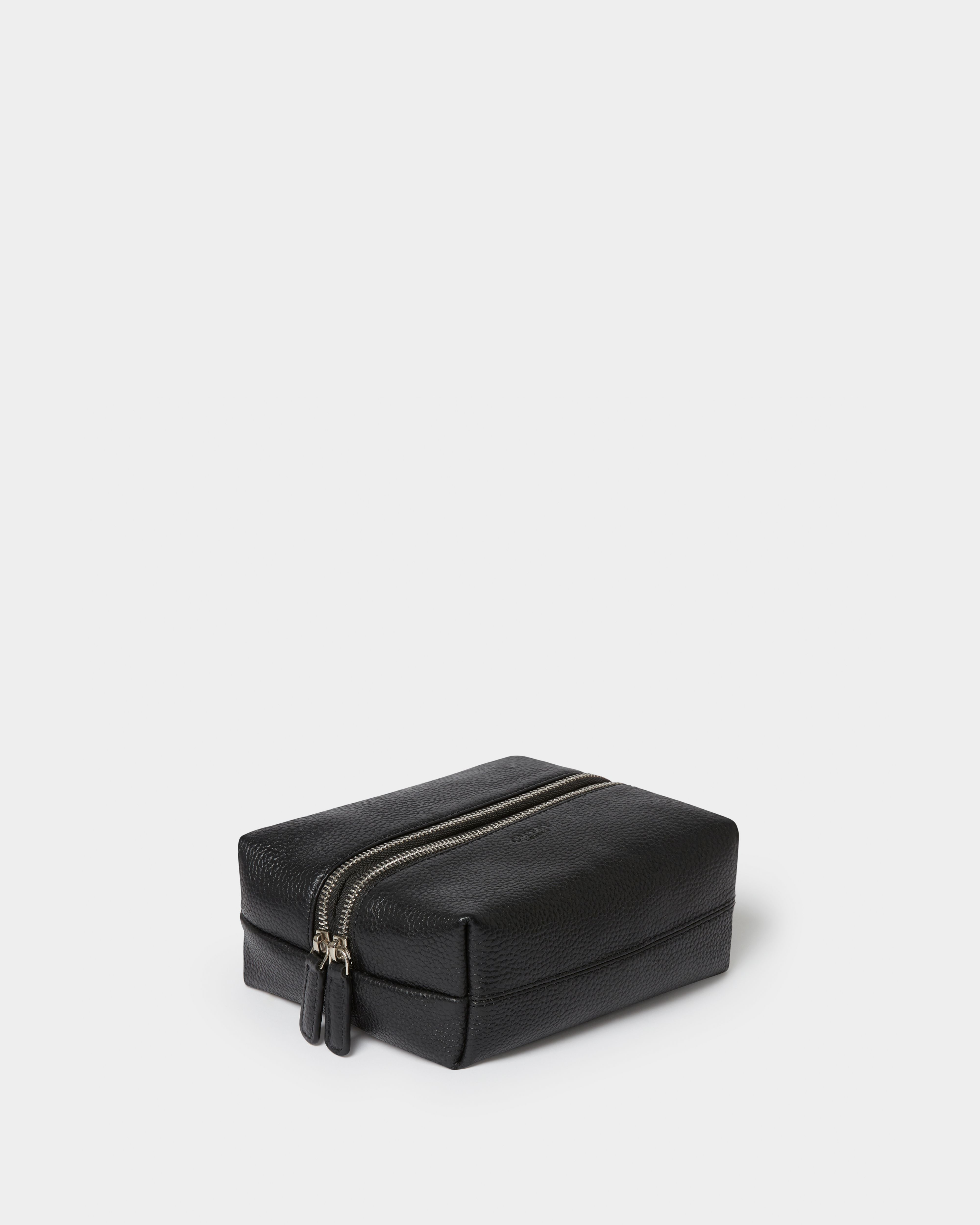 Image number 2 of The Double Zip Small Leather Washbag in Black
