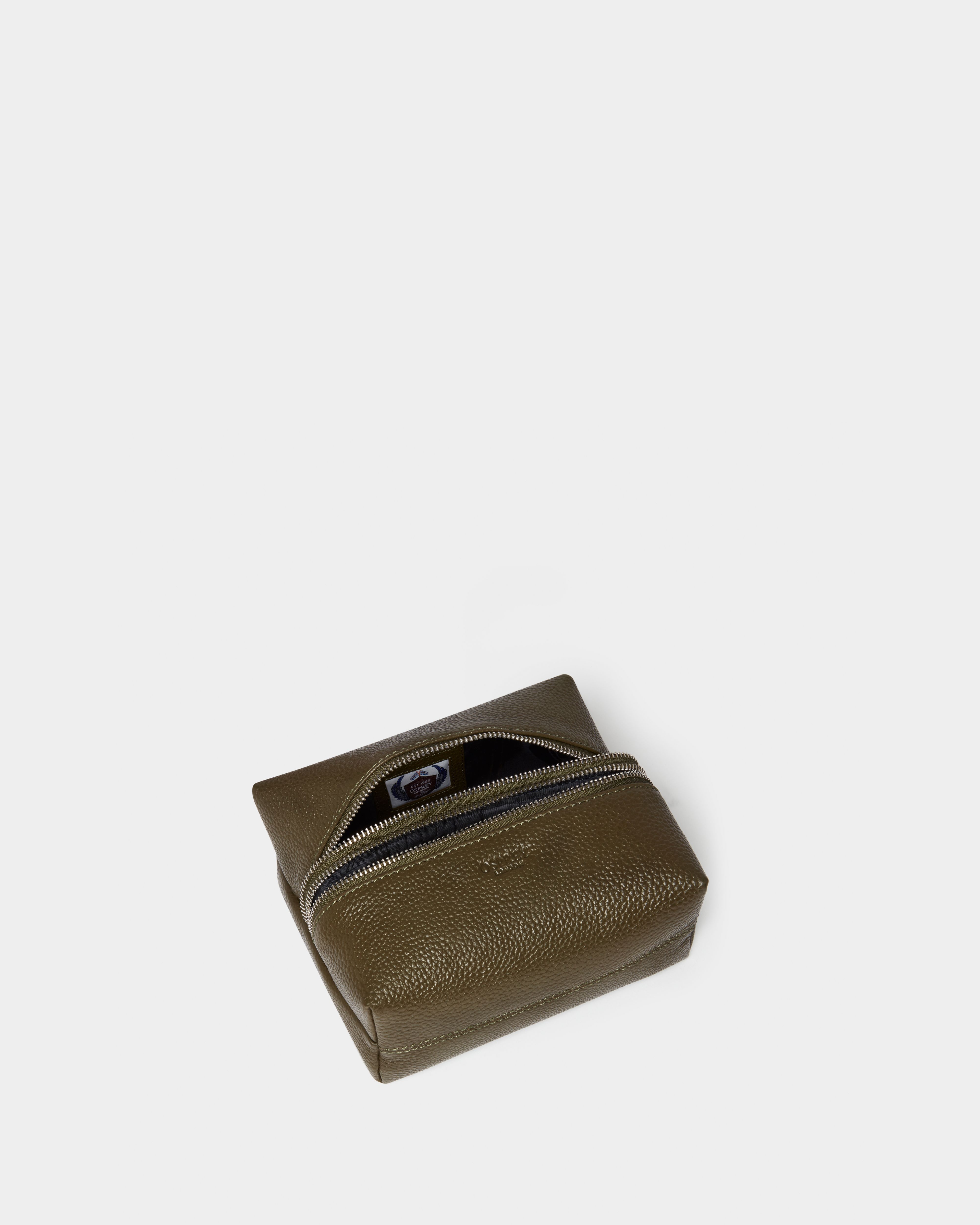 Image number 3 of The Double Zip Small Leather Washbag in Olive