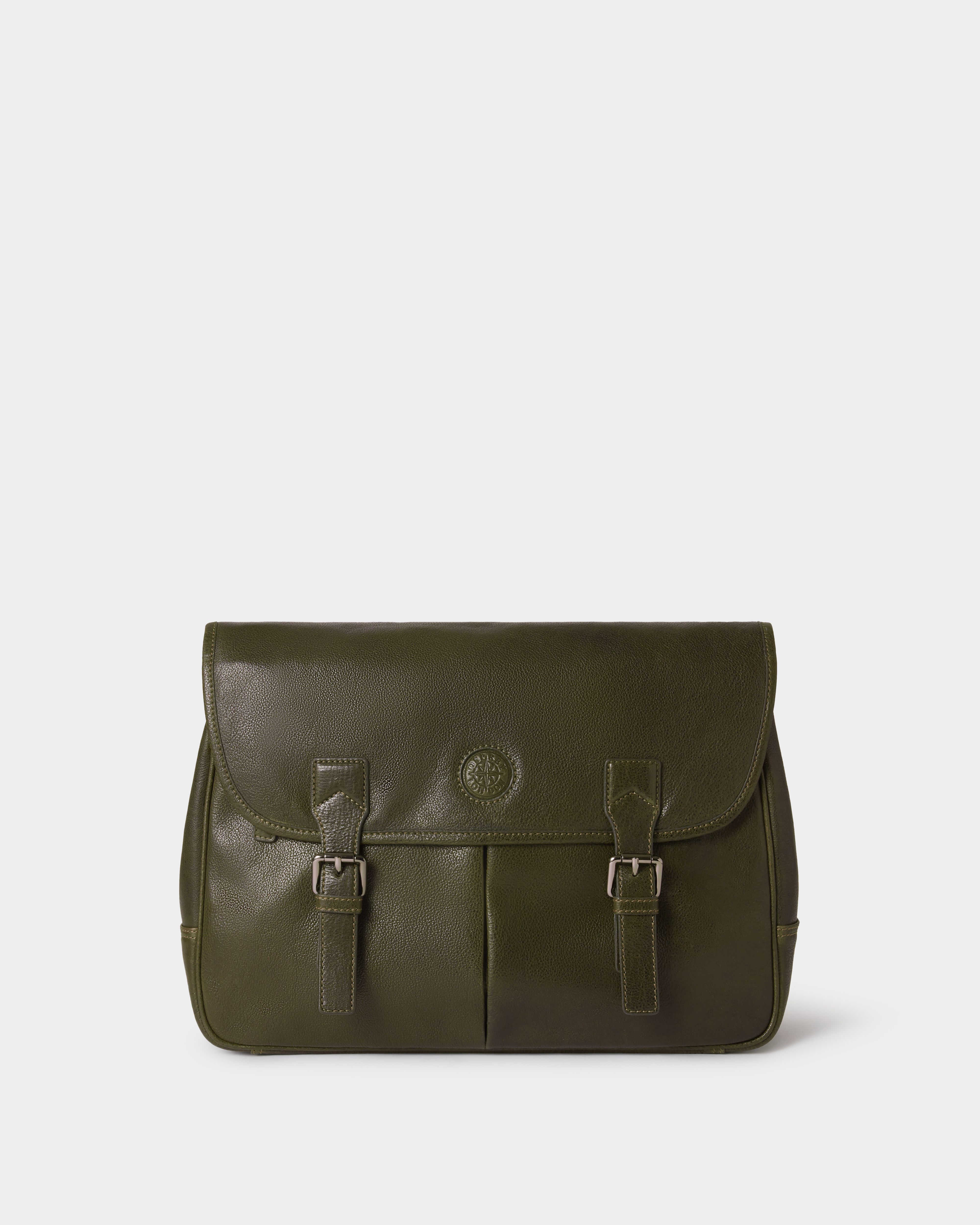 Image number 4 of The Compass Leather Saddle Bag in Dark Olive