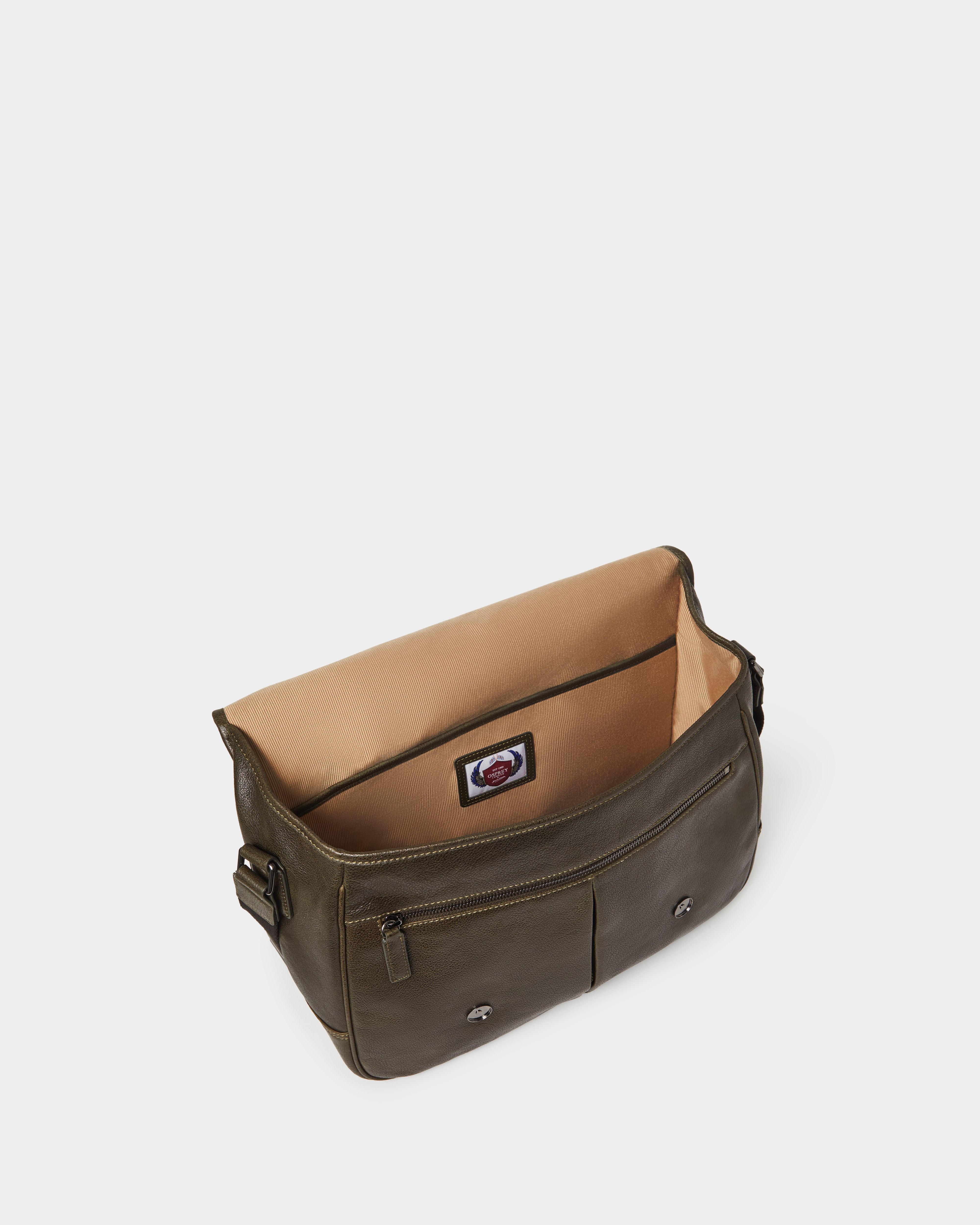 Image number 4 of The Compass Leather Saddle Bag in Dark Olive