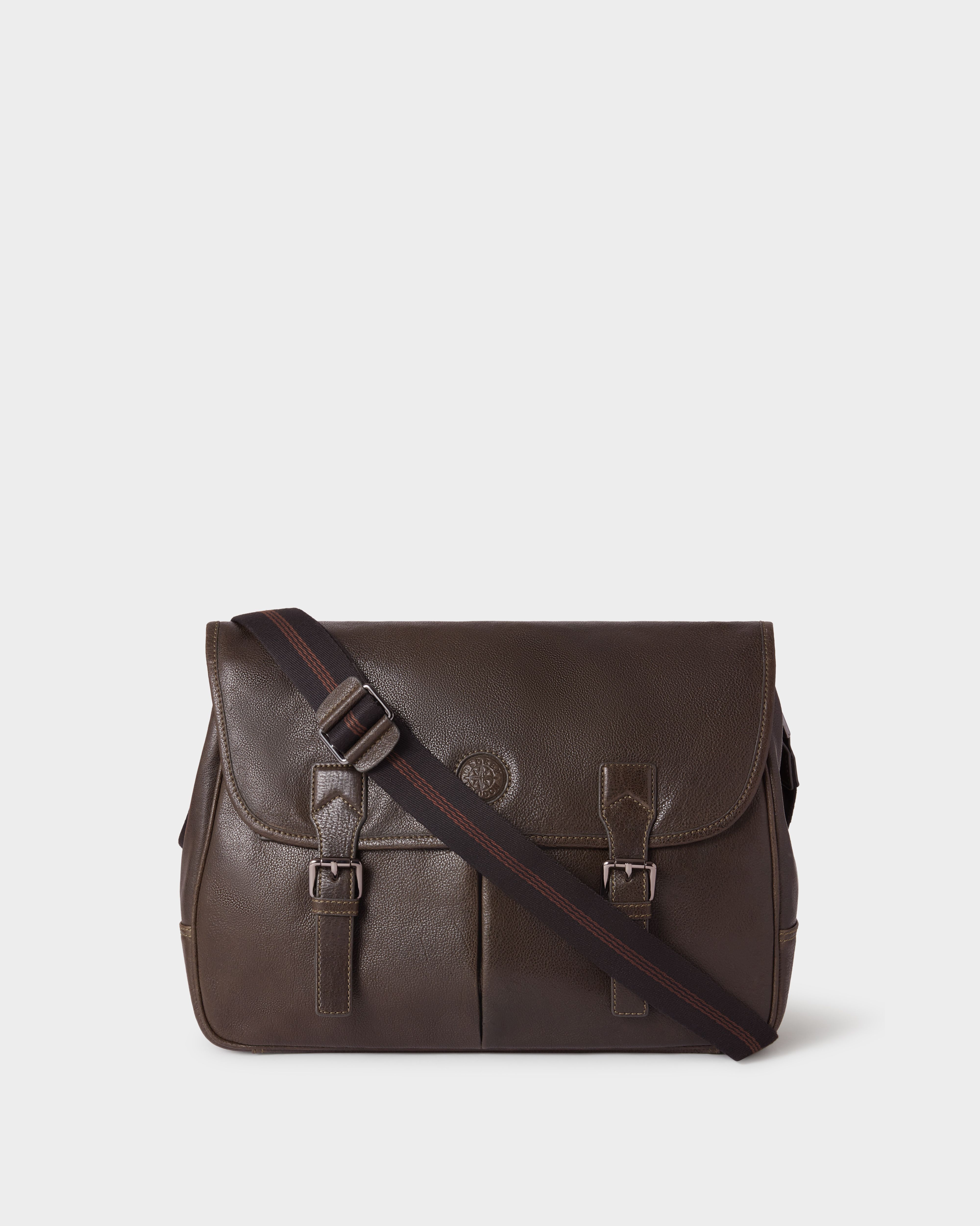 The Compass Leather Saddle Bag in Dark Olive