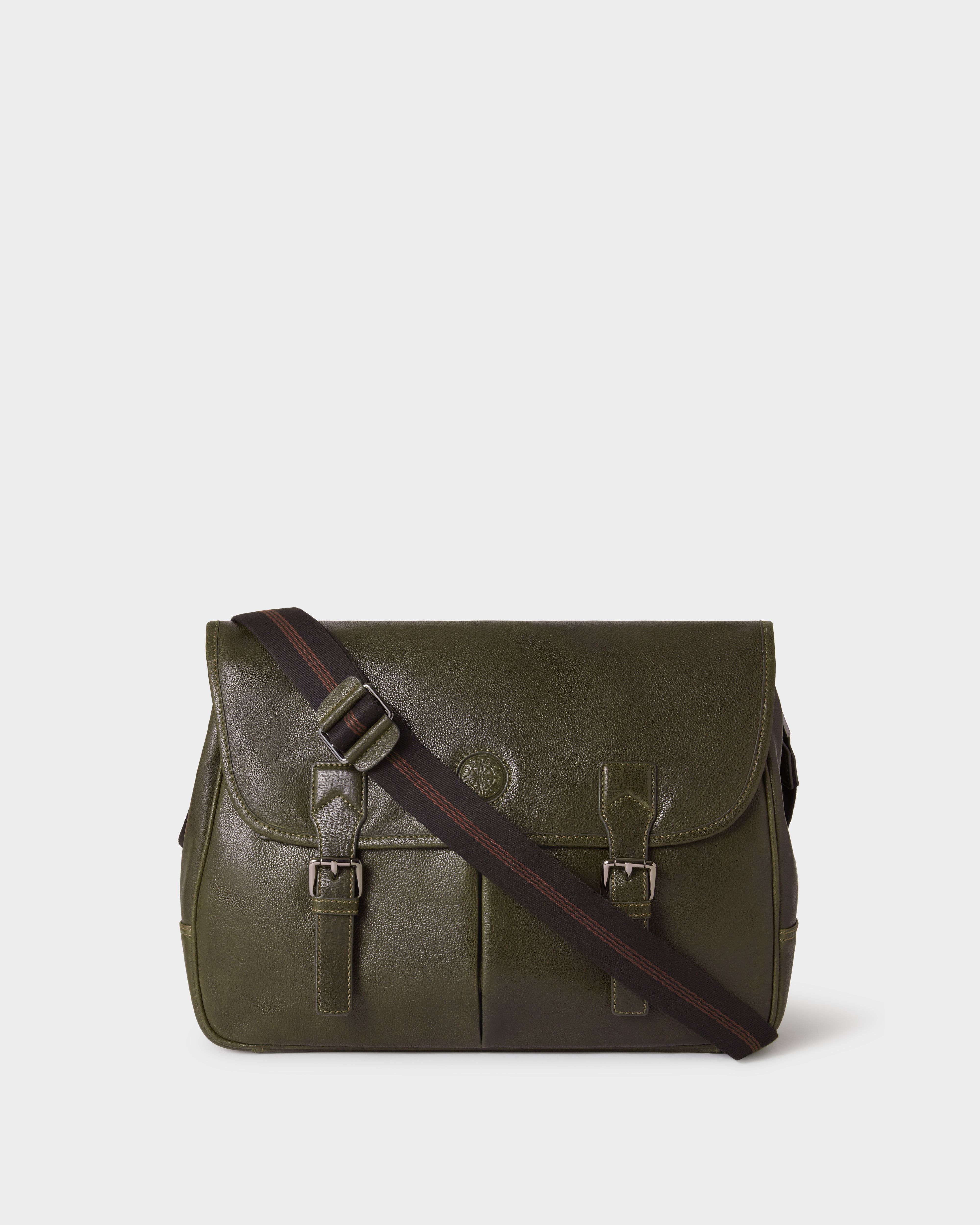 The Compass Leather Saddle Bag in Dark Olive