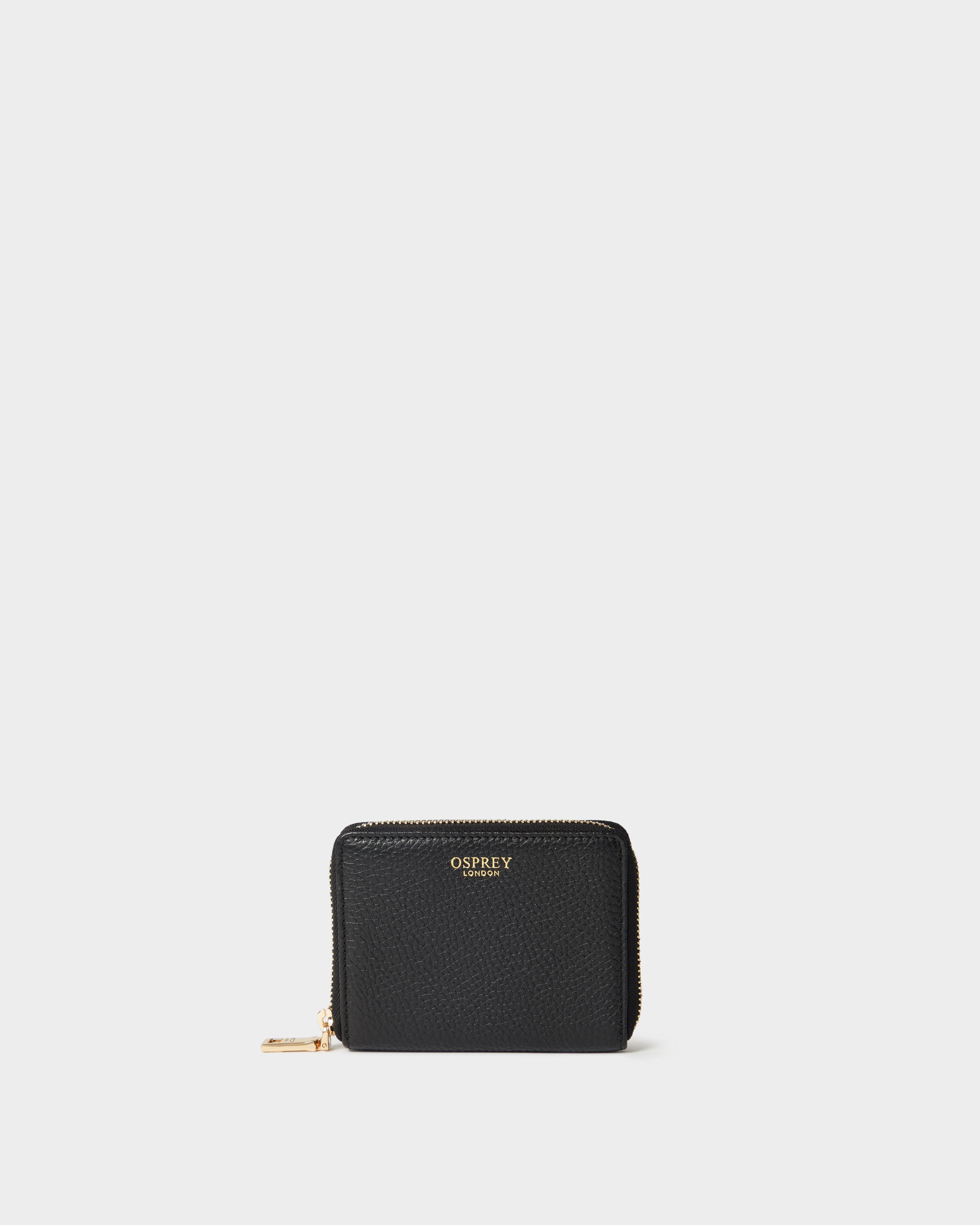 The Core Small Leather Zip Around Purse in Black